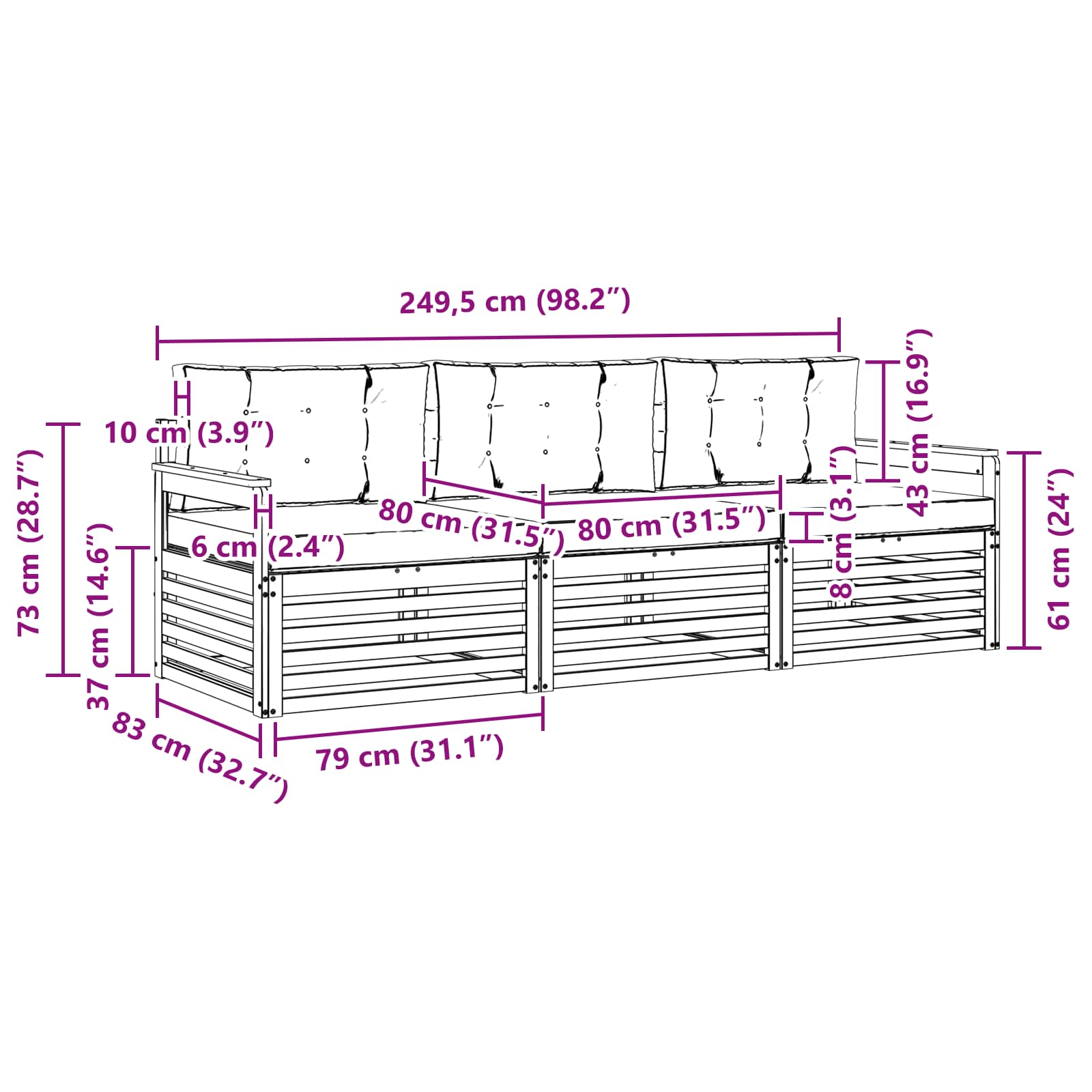 Set vanjskih sofa s jastukom 3 pcs Bijela i bež Poliester