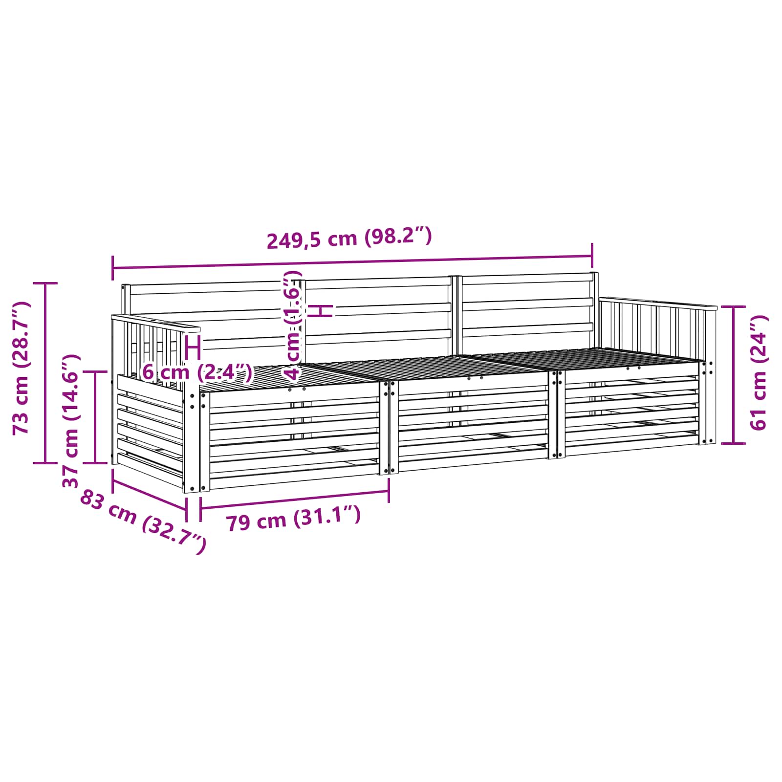 Set vanjskih sofa 3 pcs Bijela Čvrsto drvo akacije