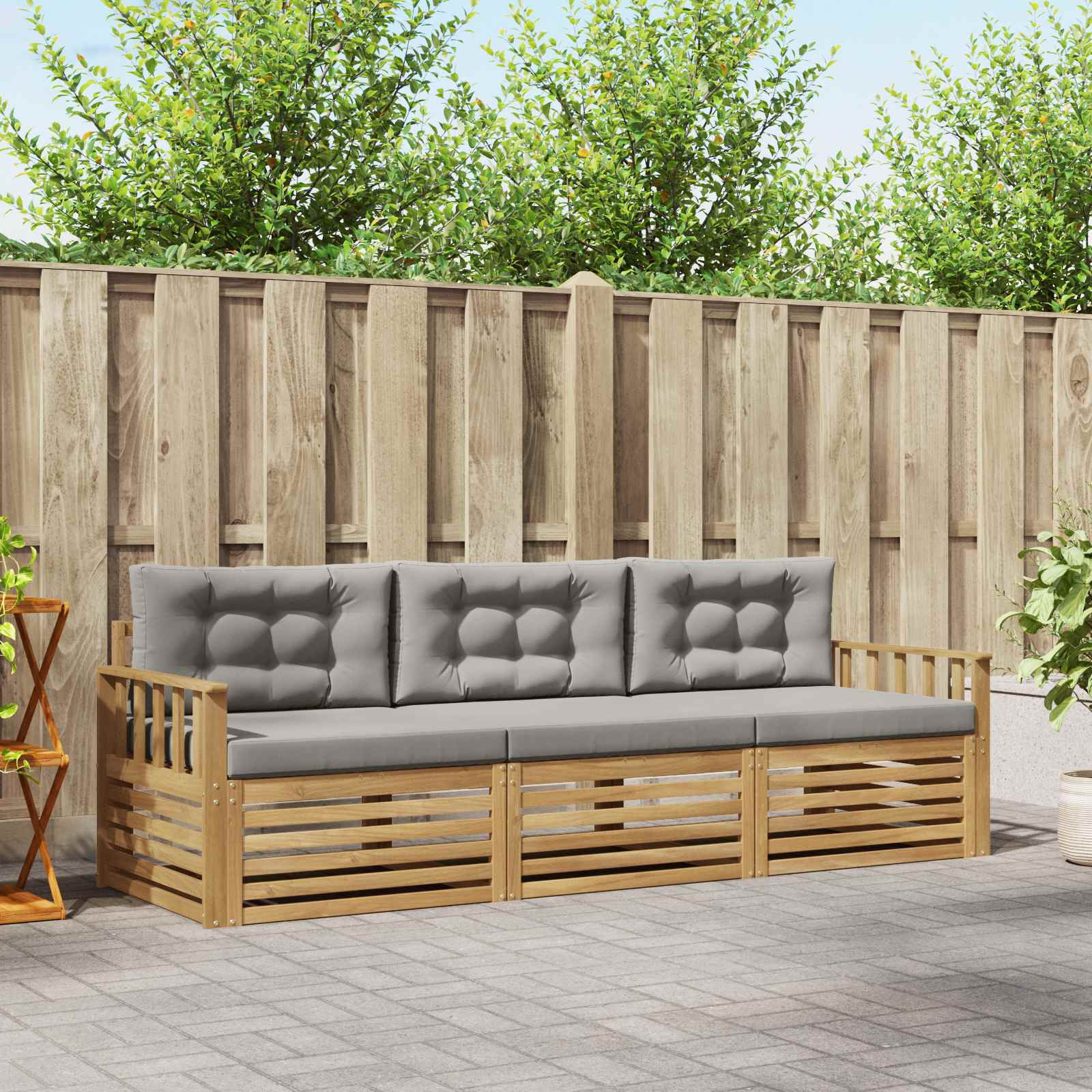 Set vanjskih sofa 3 pcs Bijela i svjetlosiva Poliester