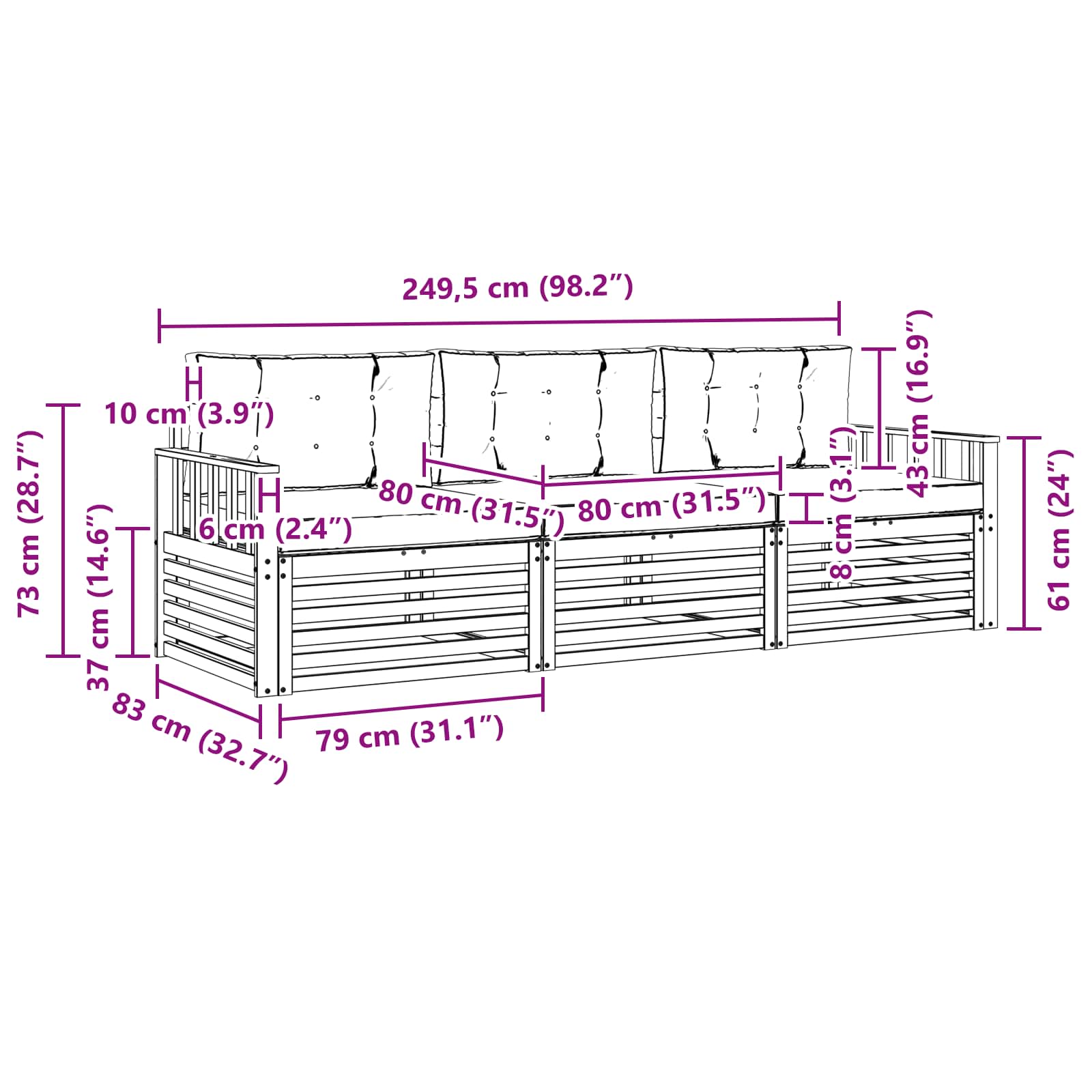 Set vanjskih sofa 3 pcs Bijela i svjetlosiva Poliester