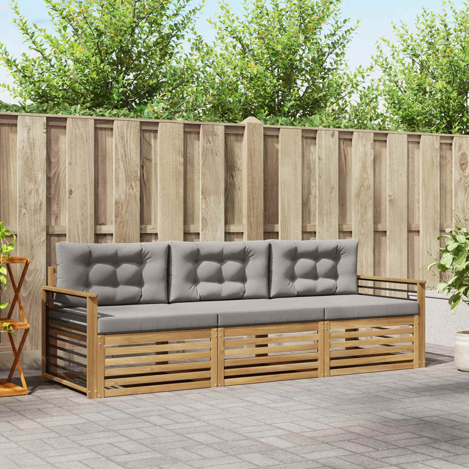 Set vanjskih sofa 3 pcs Bijela i svjetlosiva Poliester