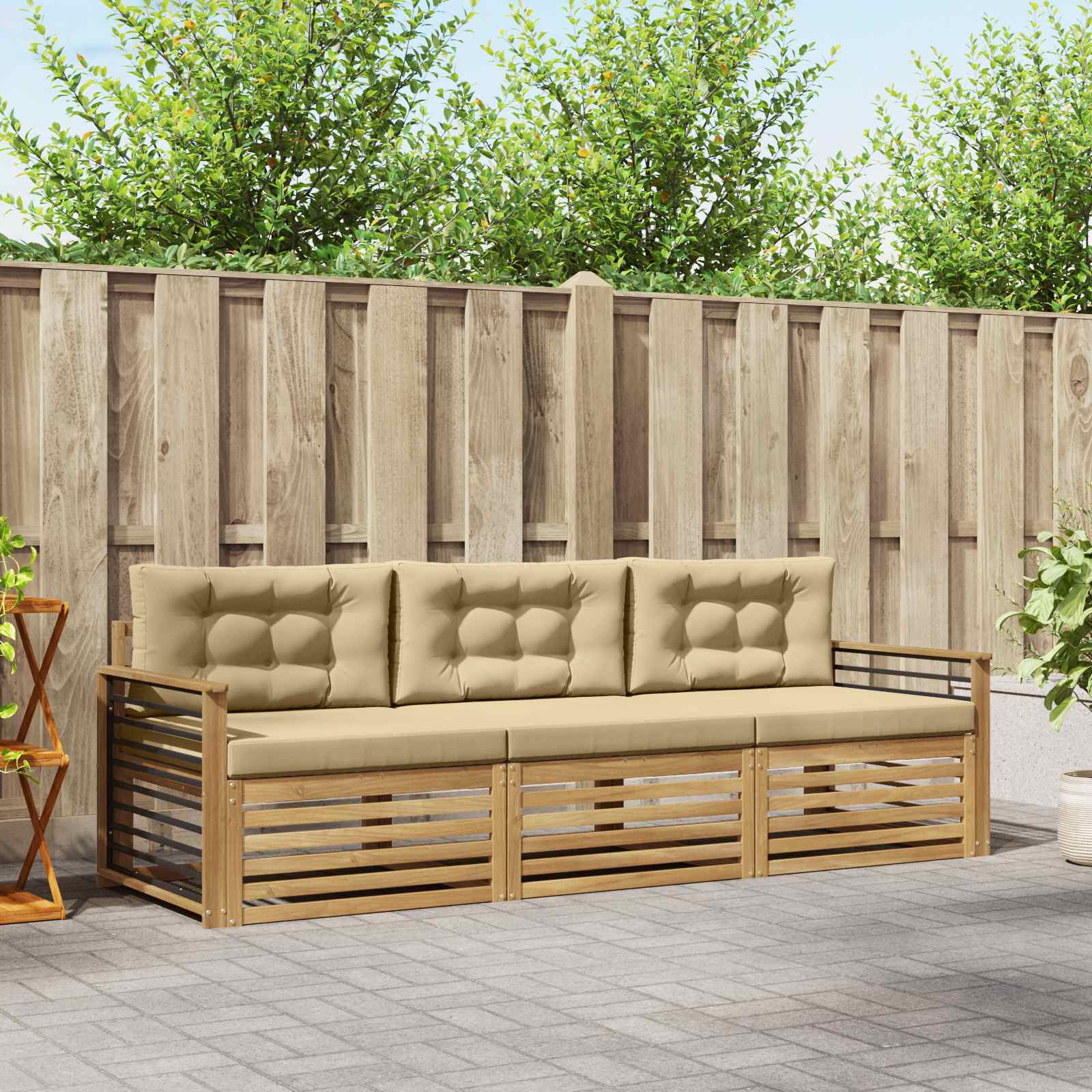 Set vanjskih sofa s jastukom 3 pcs Bijela i bež Poliester