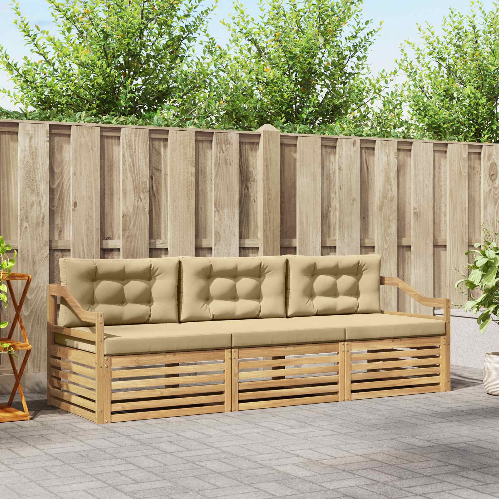Set vanjskih sofa s jastukom 3 pcs Bijela i bež Poliester