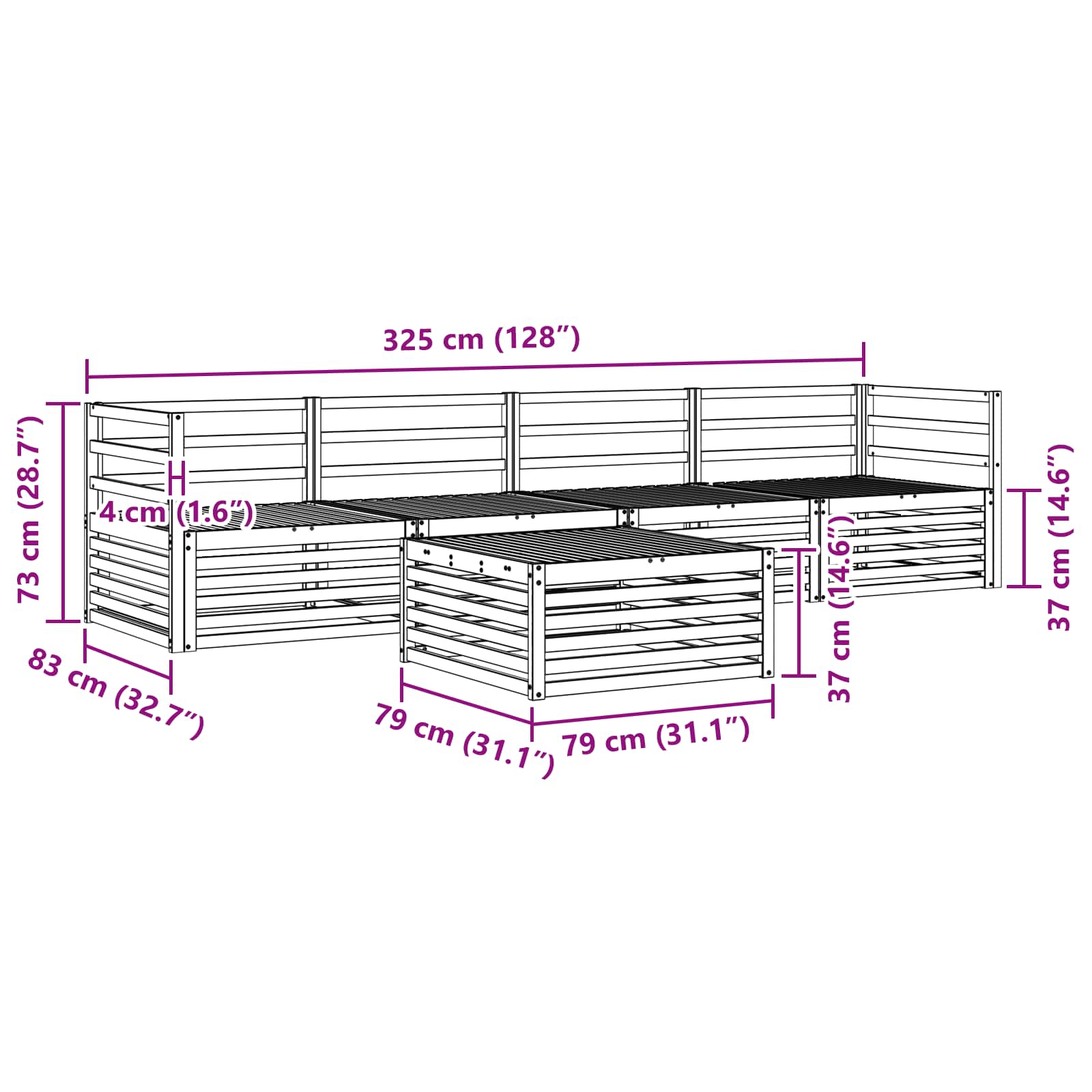 Set vanjskih sofa 5 pcs Bijela Čvrsto drvo akacije
