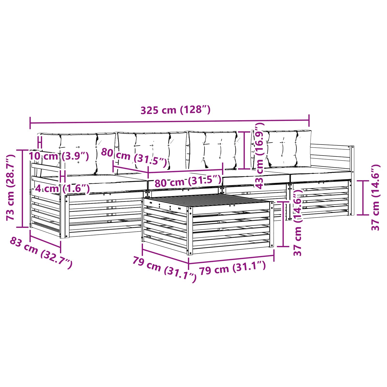 Set vanjskih sofa 5 pcs Bijela i krem Čvrsto drvo akacije