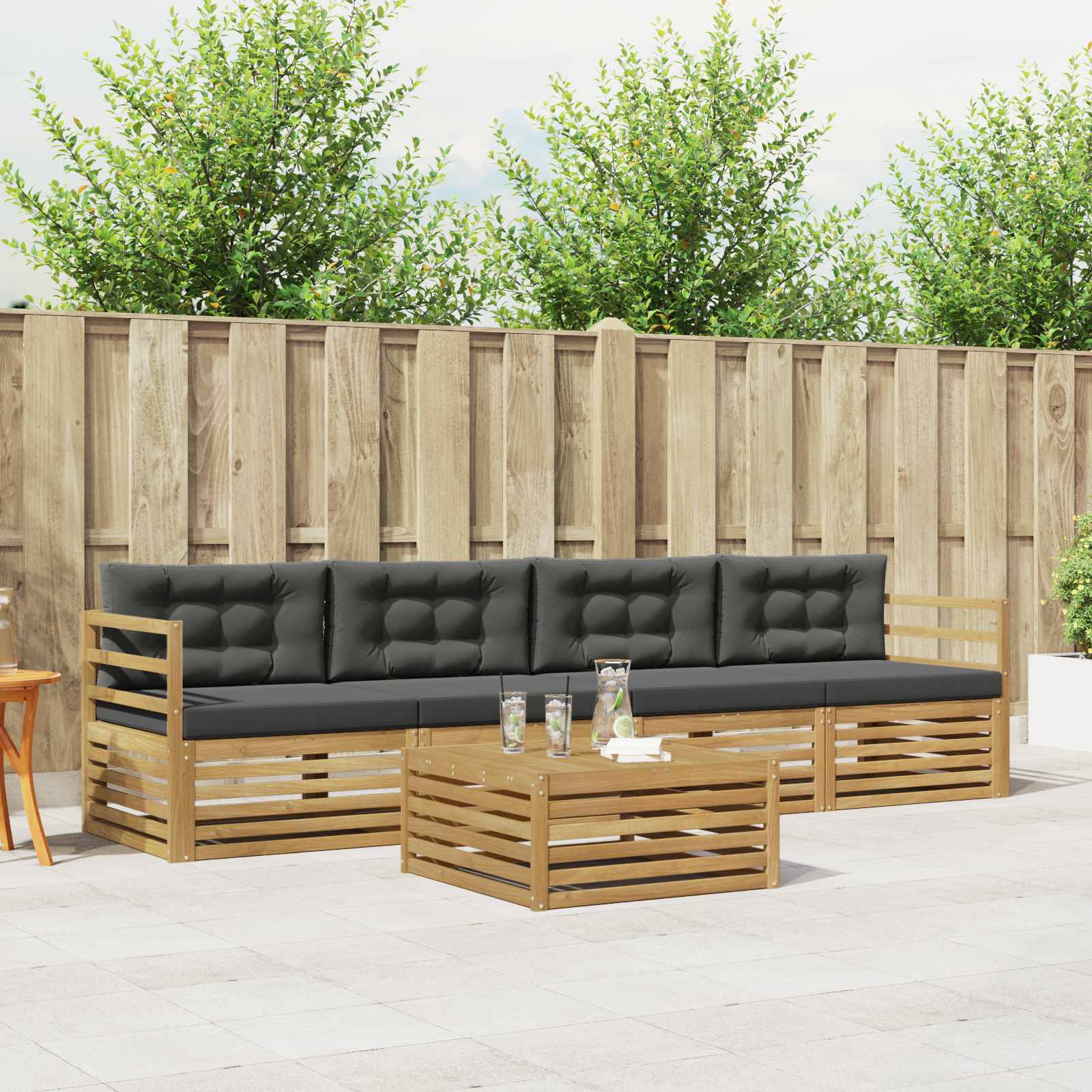 Set vanjskih sofa 5 pcs Bijela i antracit Čvrsto drvo akacije