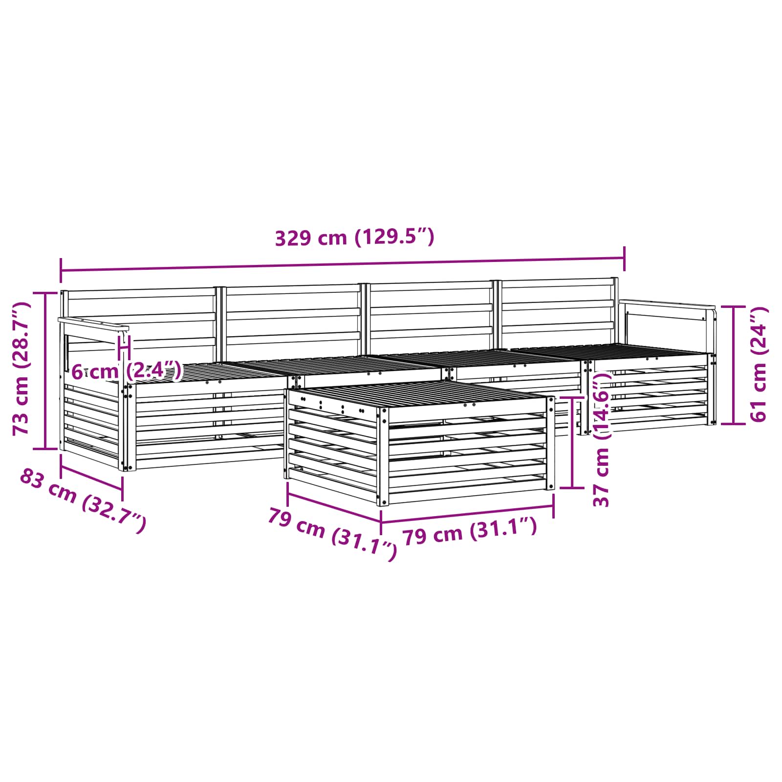 Set vanjskih sofa 5 pcs Bijela Čvrsto drvo akacije