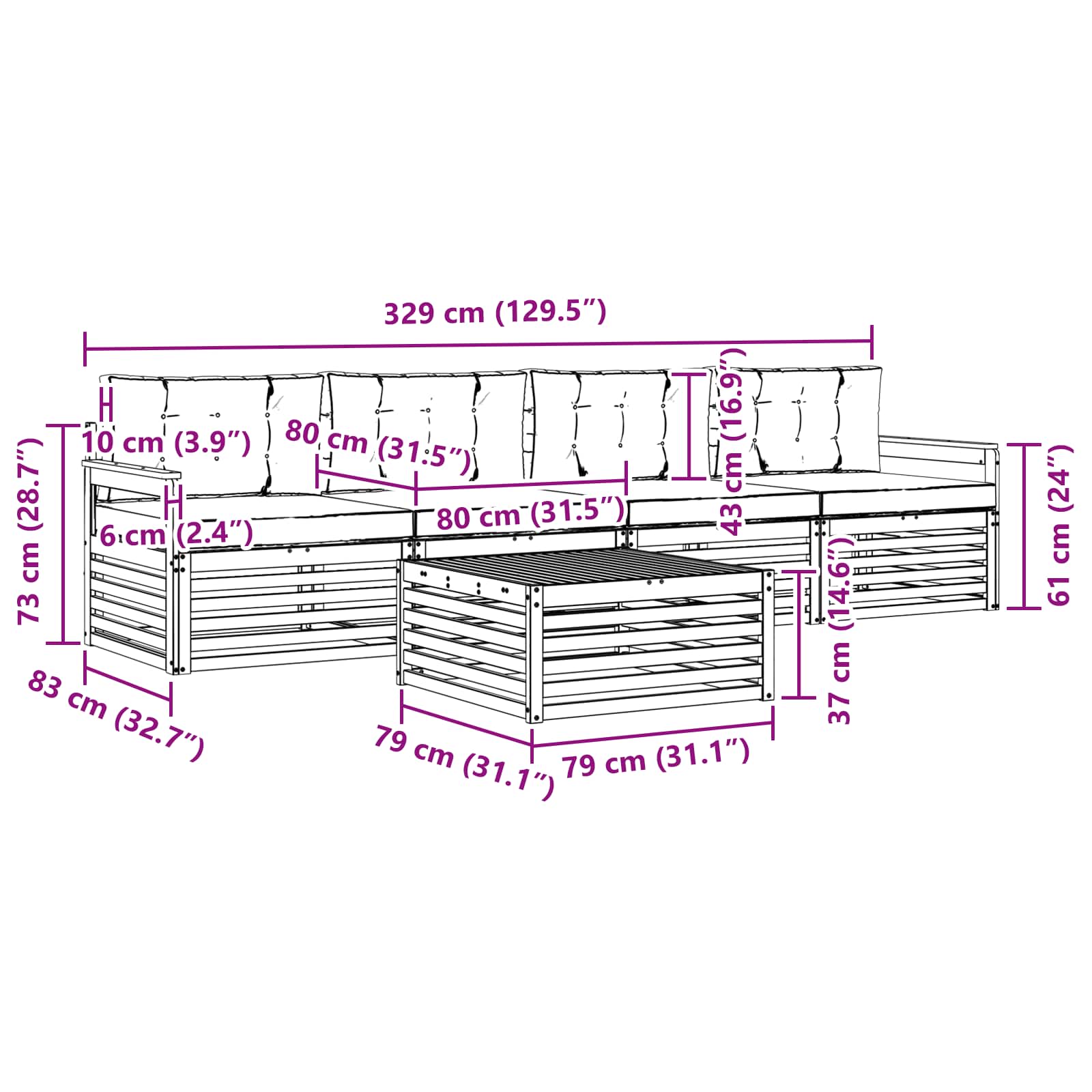 Set vanjskih sofa 5 pcs Bijela i bež Čvrsto drvo akacije