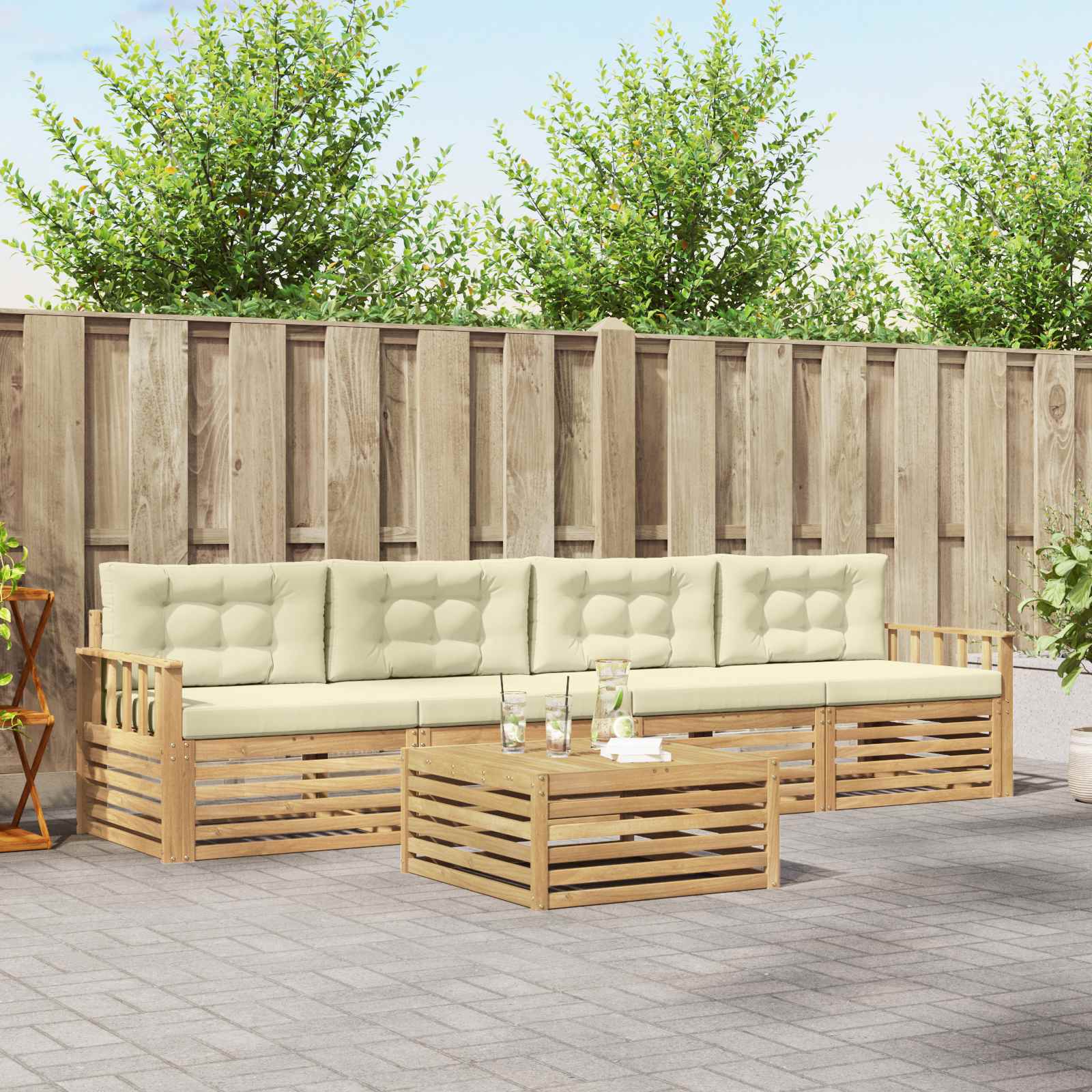 Set vanjskih sofa 5 pcs Bijela i krem Čvrsto drvo akacije