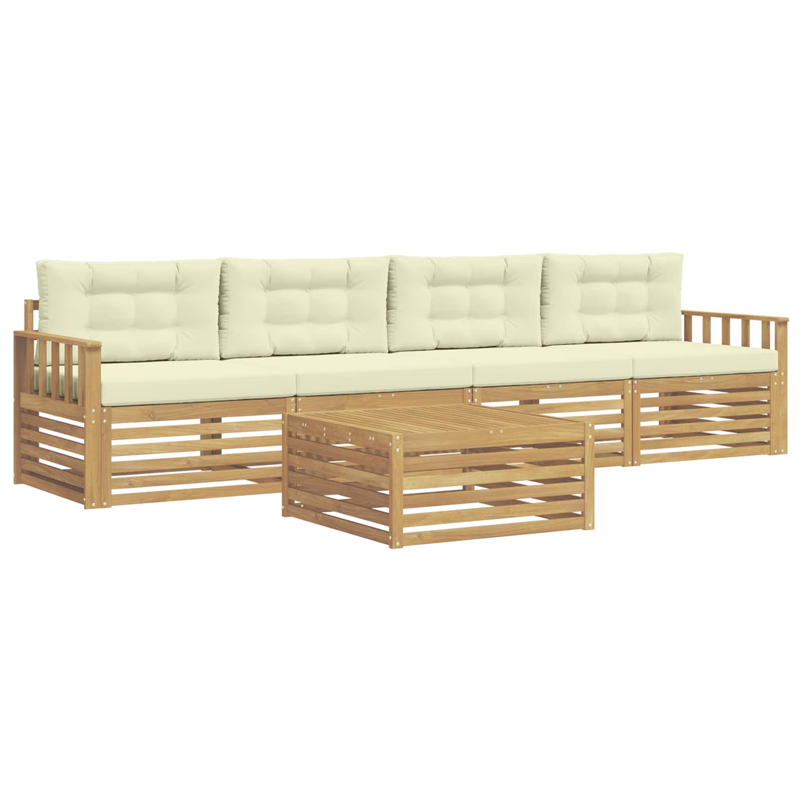 Set vanjskih sofa 5 pcs Bijela i krem Čvrsto drvo akacije