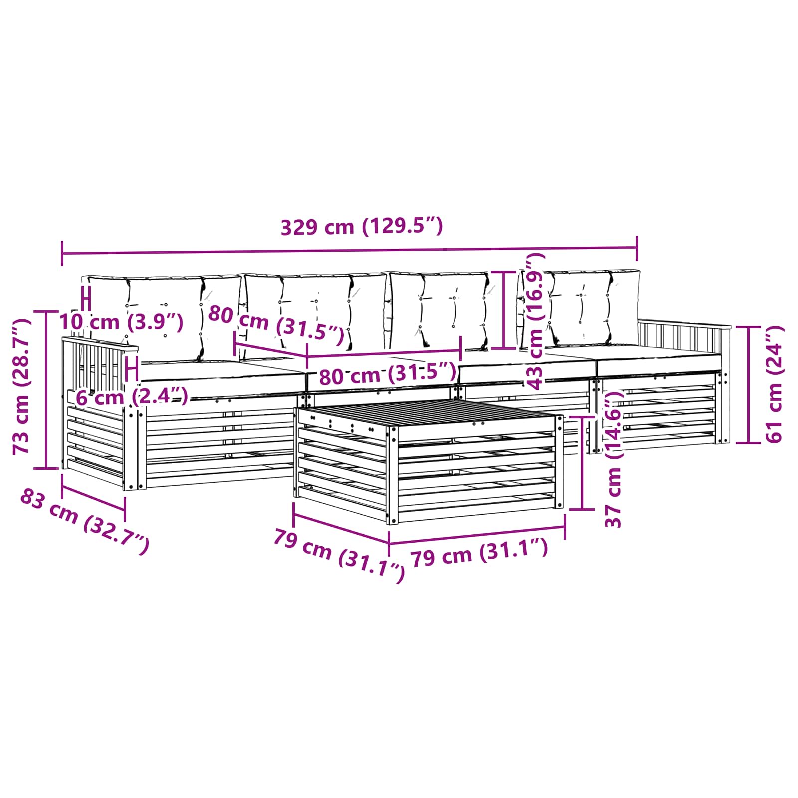 Set vanjskih sofa 5 pcs Bijela i bež Čvrsto drvo akacije
