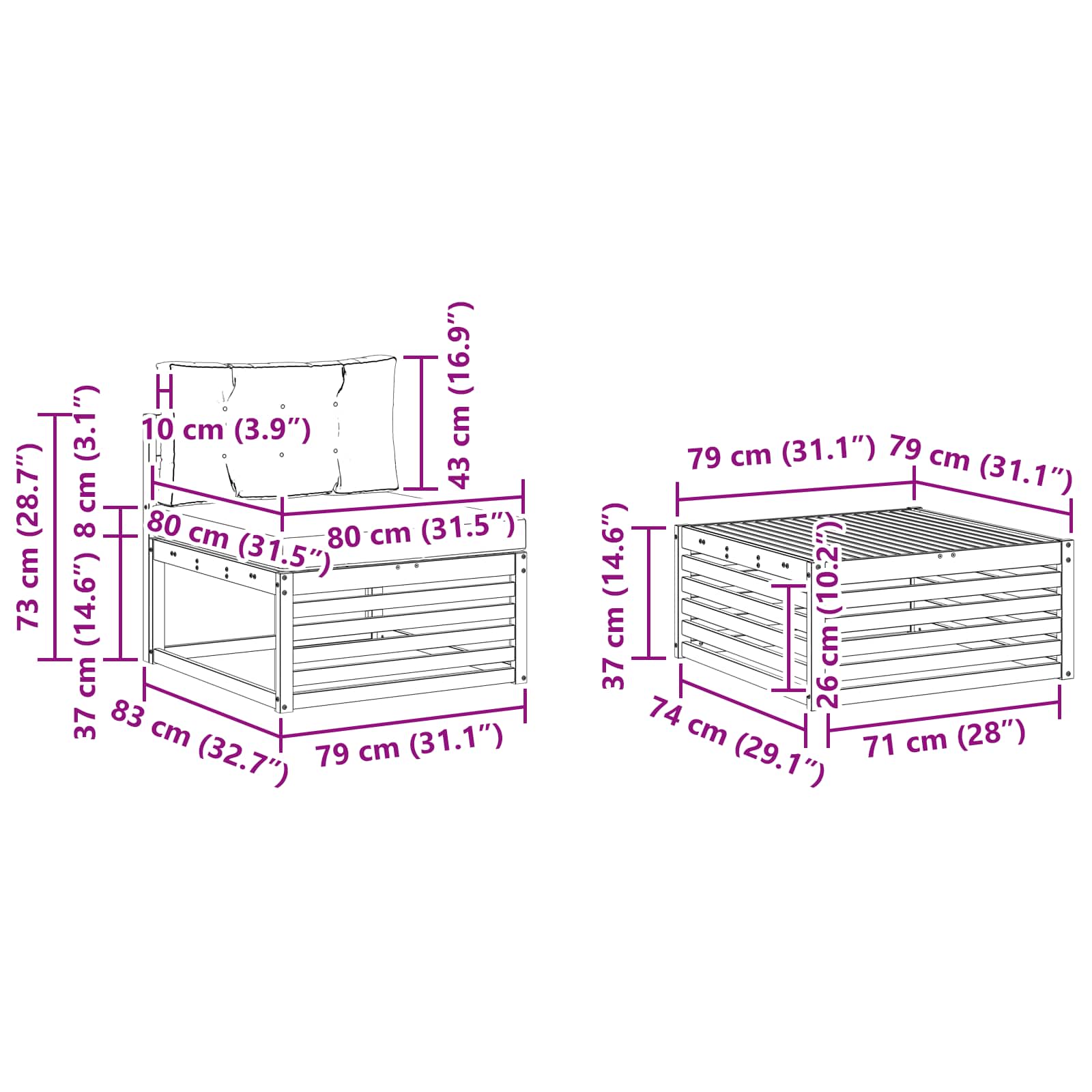 Set vanjskih sofa 5 pcs Bijela i krem Čvrsto drvo akacije