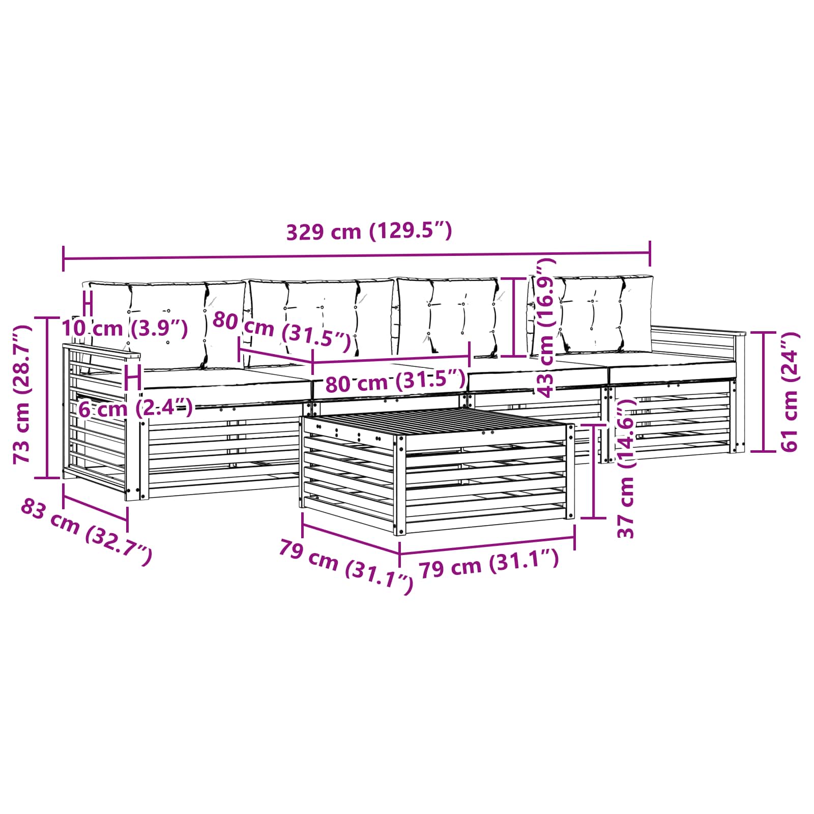 Set vanjskih sofa 5 pcs Bijela i antracit Čvrsto drvo akacije