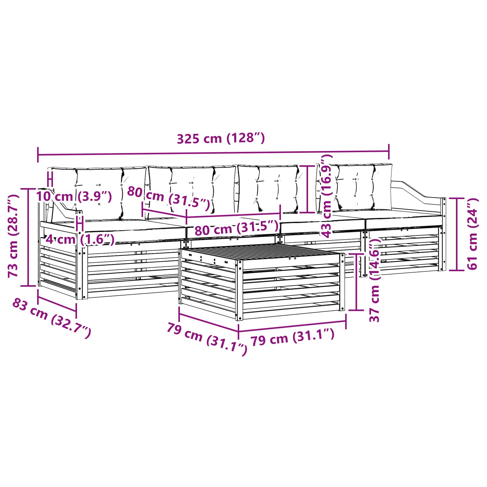 Set vanjskih sofa 5 pcs Bijela i krem Čvrsto drvo akacije