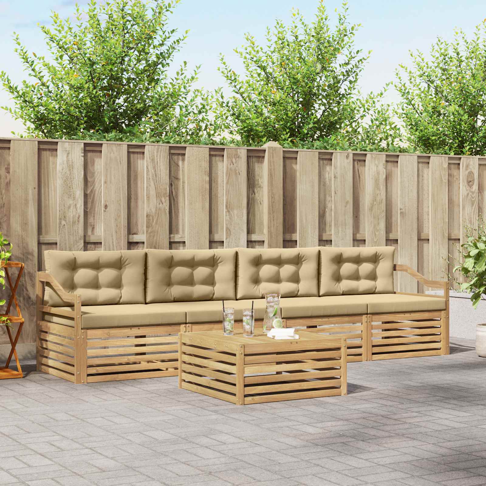 Set vanjskih sofa 5 pcs Bijela i bež Čvrsto drvo akacije