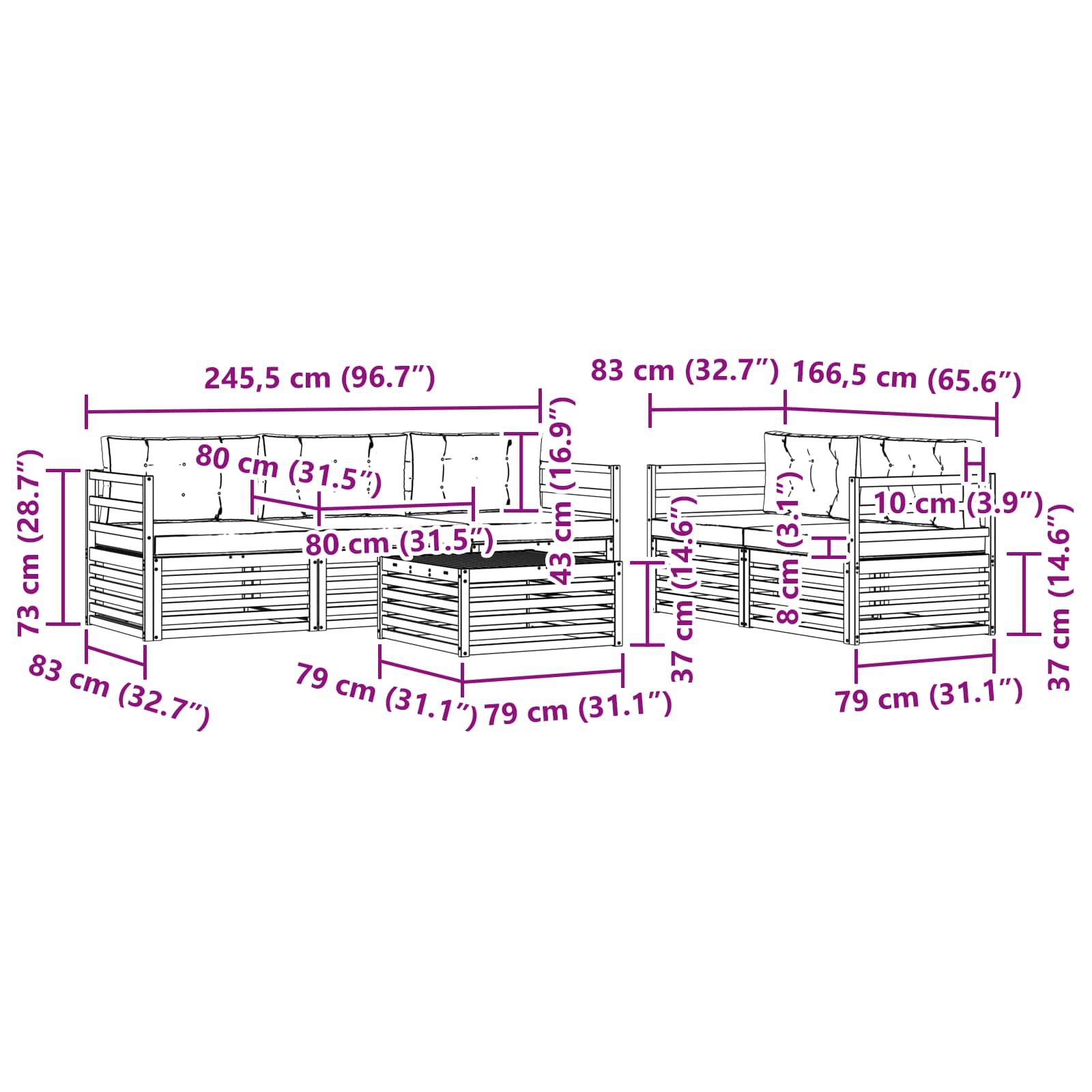 Set vanjskih sofa 6 pcs Bijela i bež