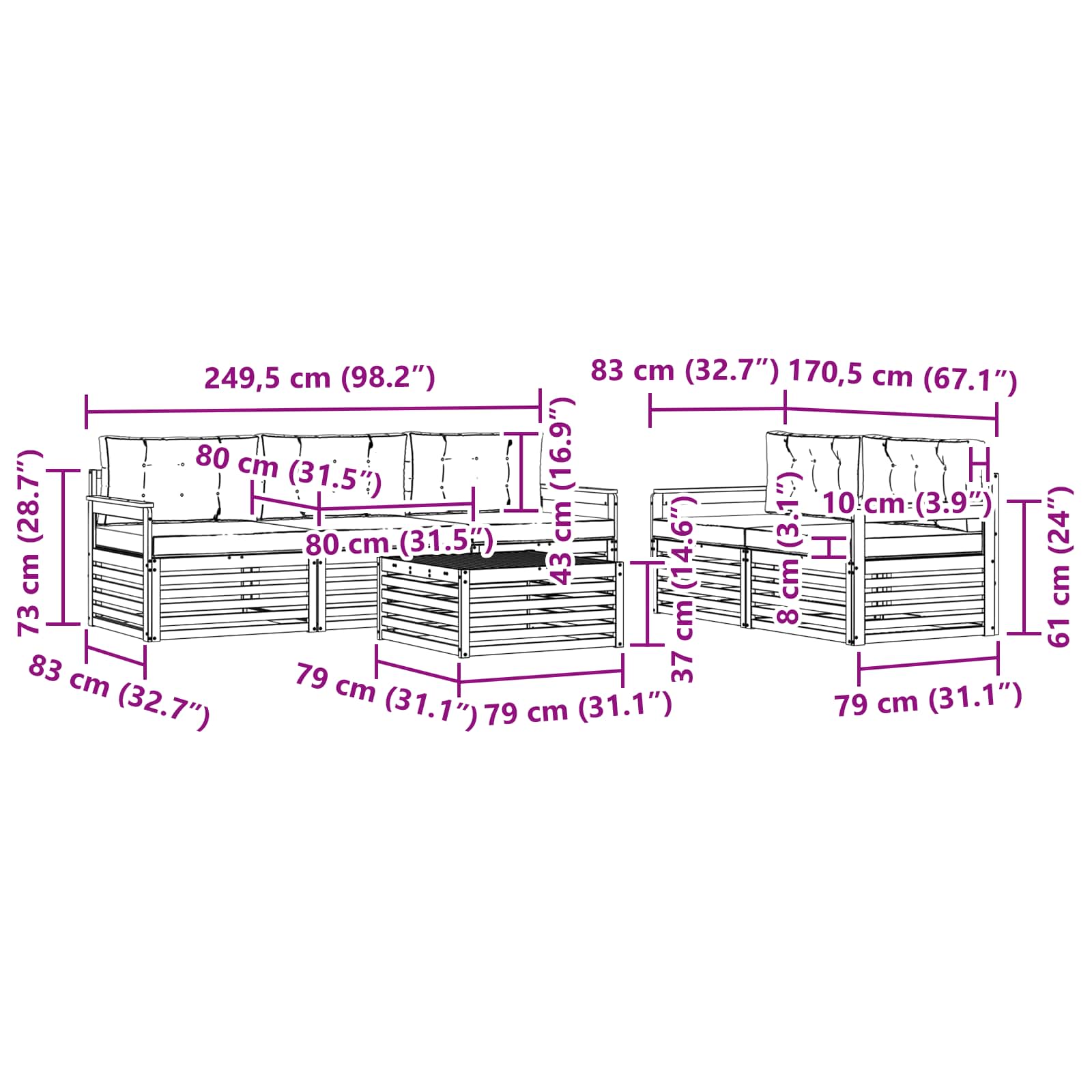 Set vanjskih sofa 6 pcs Bijela i bež