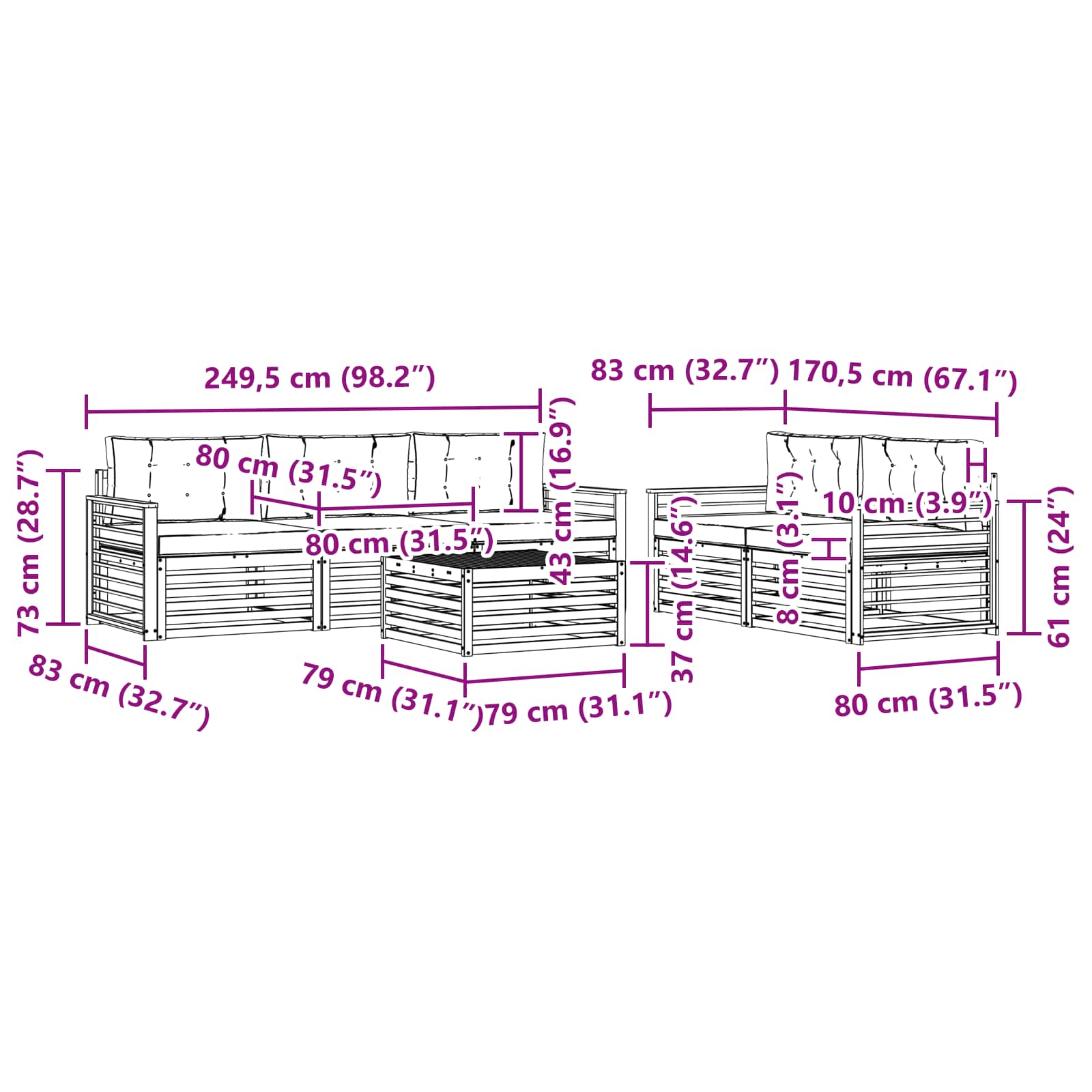 Set vanjskih sofa 6 pcs Bijela i bež