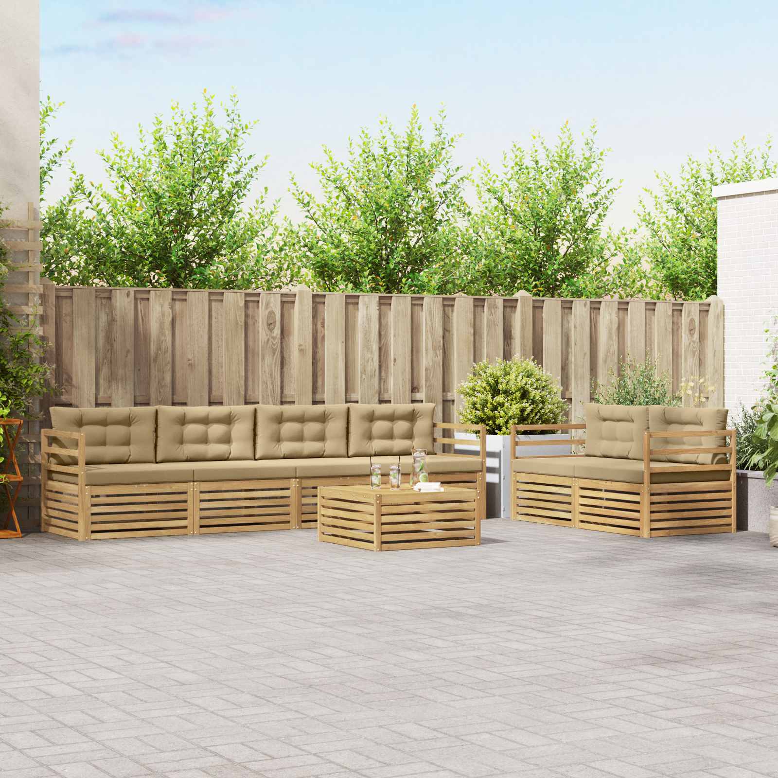 Set vanjskih sofa s jastukom 7 pcs Bijela i bež Poliester