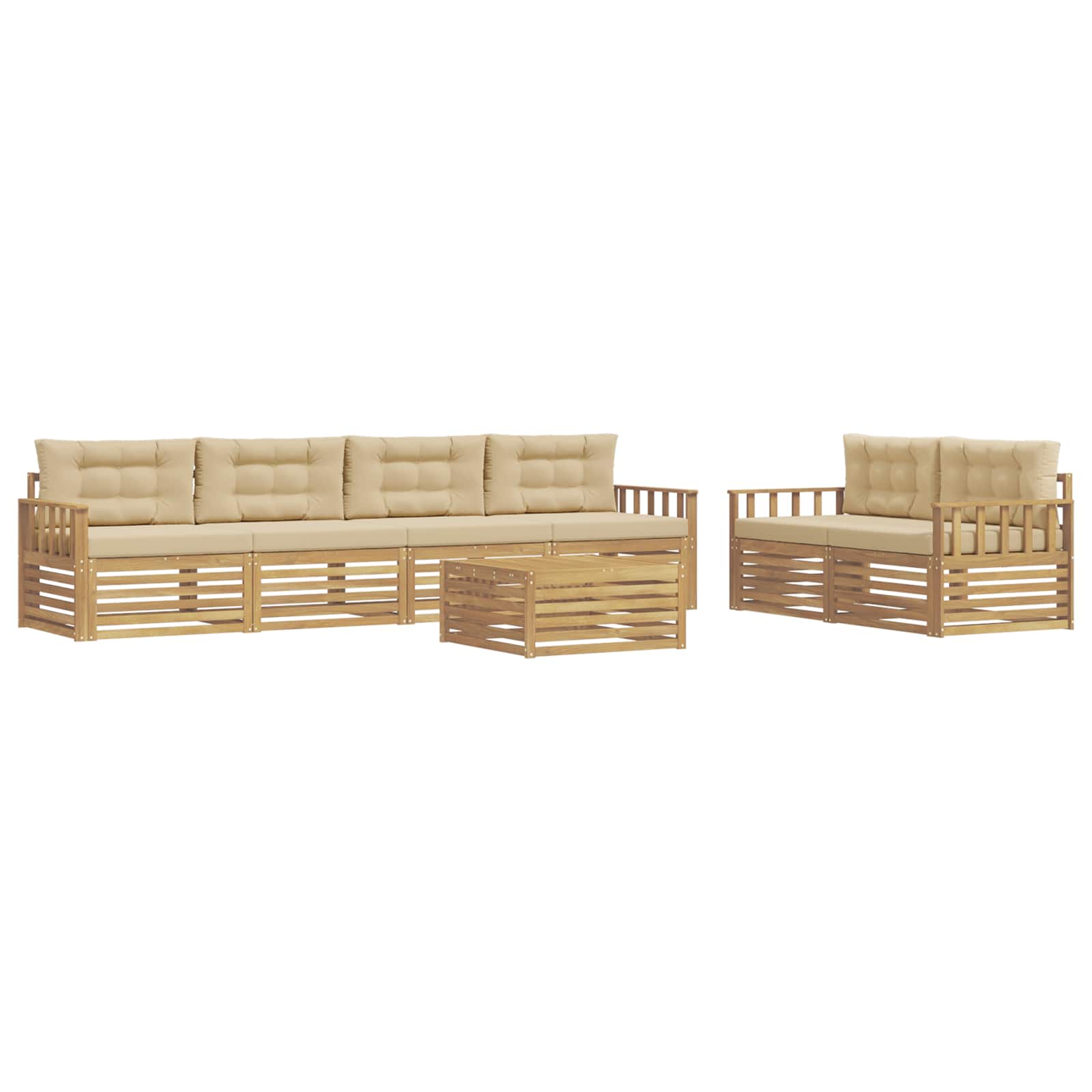 Set vanjskih sofa s jastukom 7 pcs Bijela i bež Poliester
