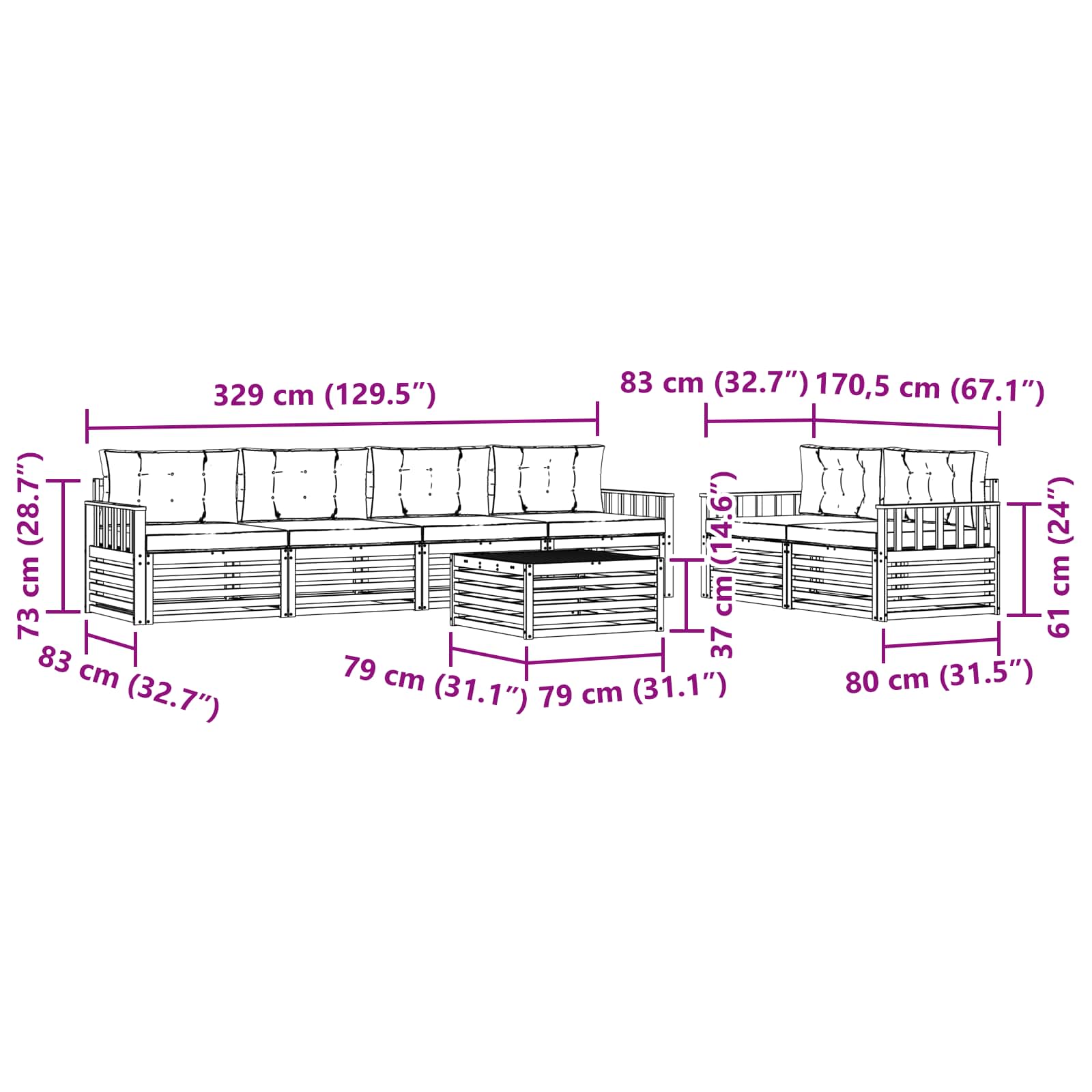 Set vanjskih sofa s jastukom 7 pcs Bijela i bež Poliester