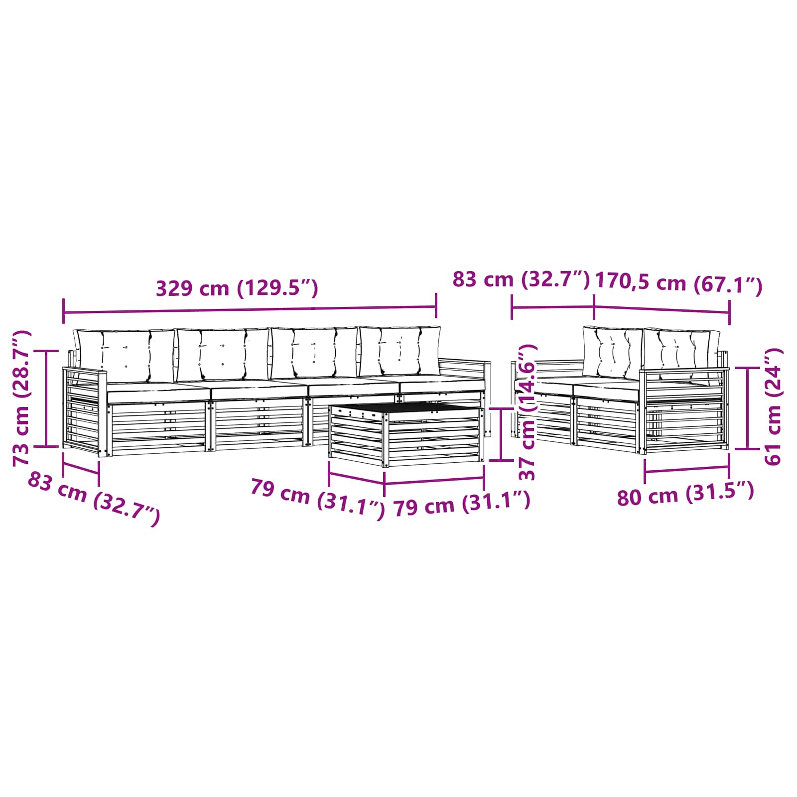 Set vanjskih sofa s jastukom 7 pcs Bijela i krem Poliester