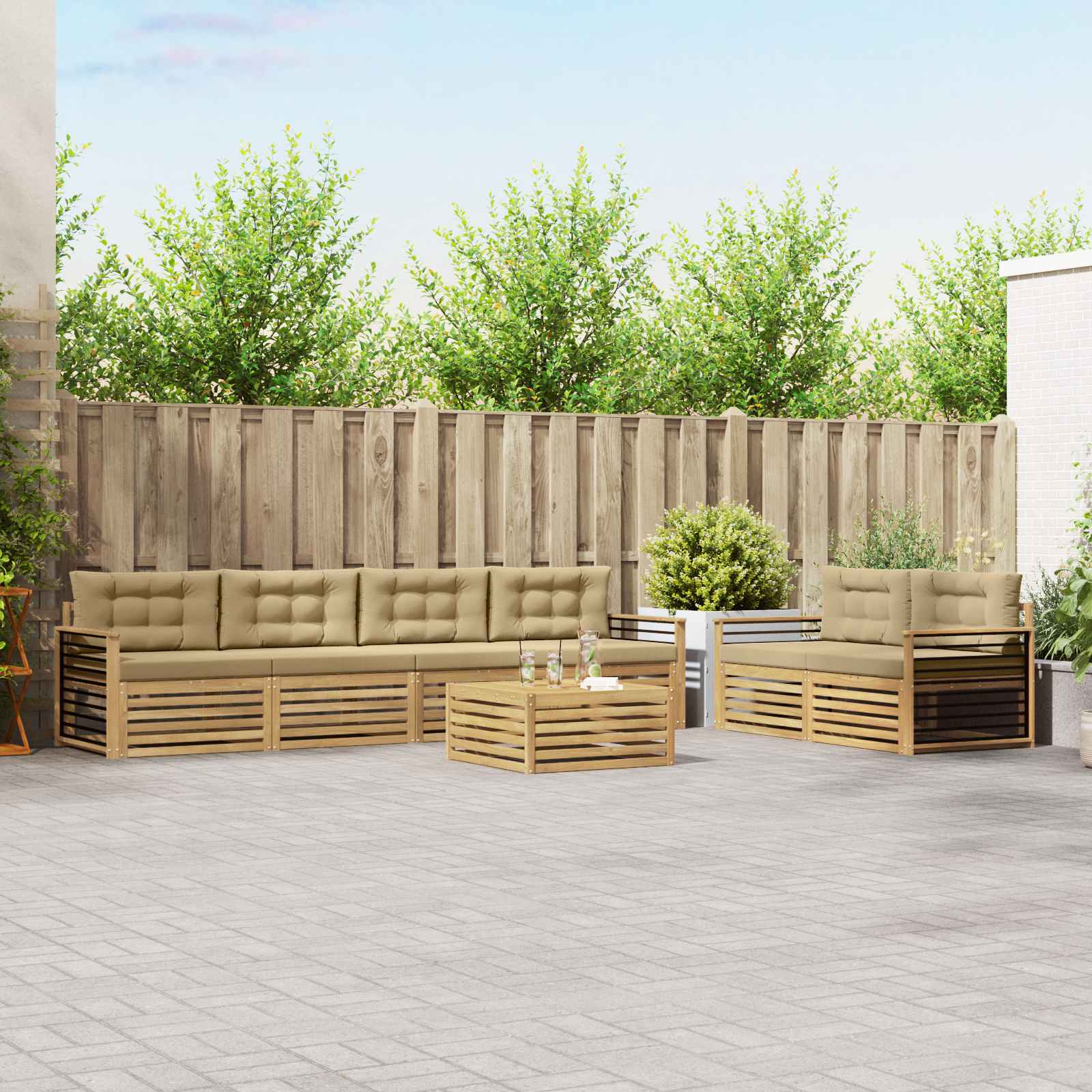 Set vanjskih sofa s jastukom 7 pcs Bijela i bež Poliester