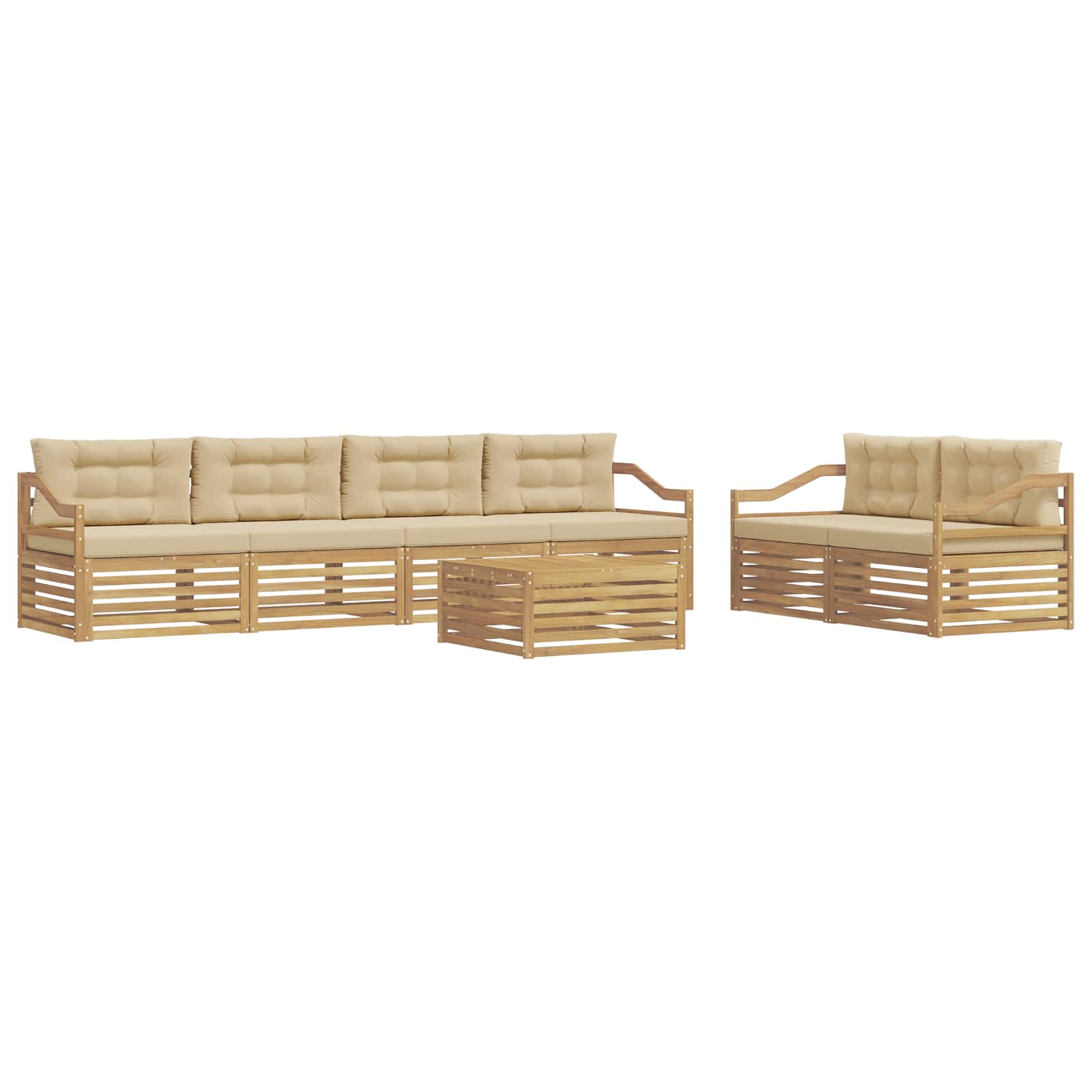 Set vanjskih sofa s jastukom 7 pcs Bijela i bež Poliester