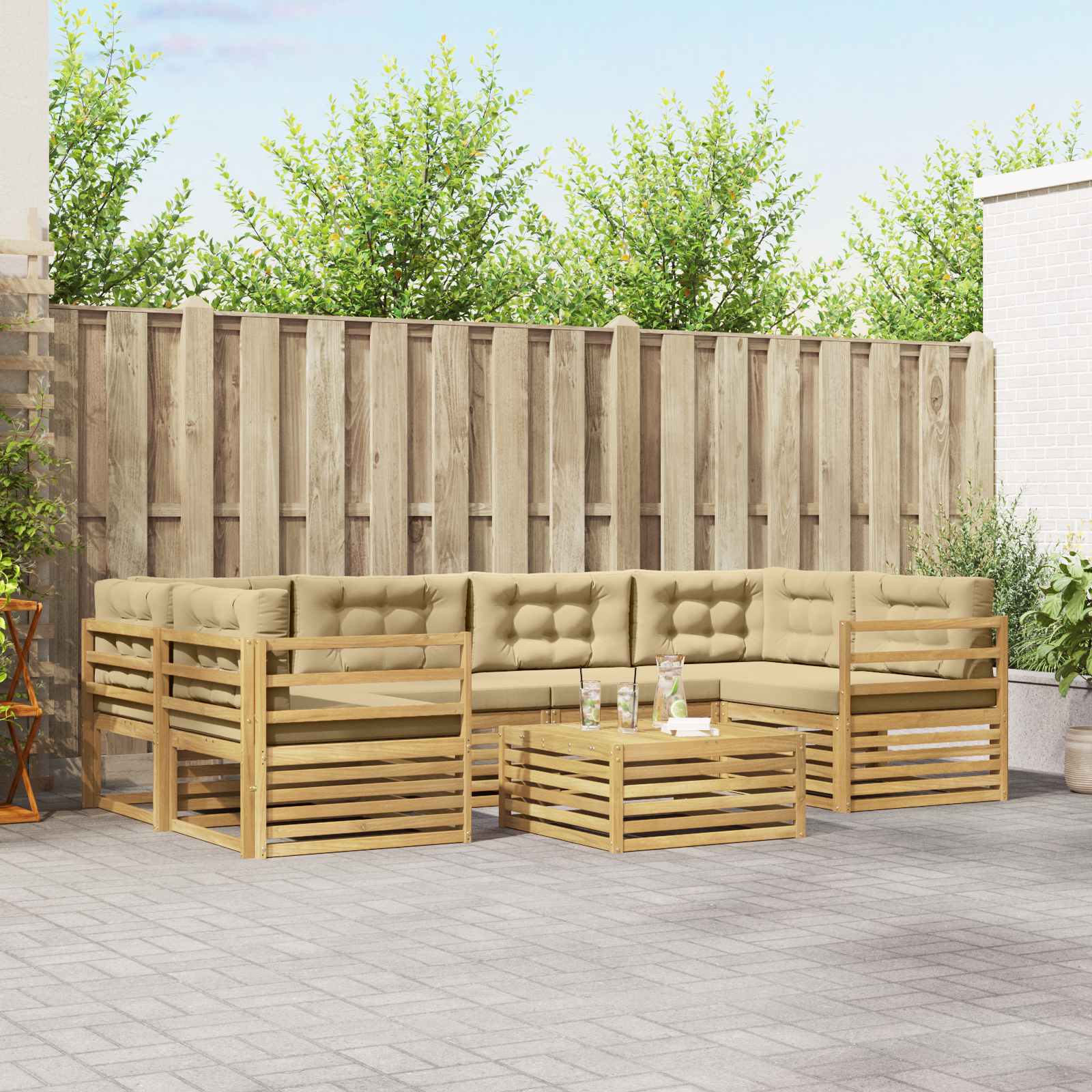 Set vanjskih sofa s jastukom 7 pcs Bijela i bež Poliester