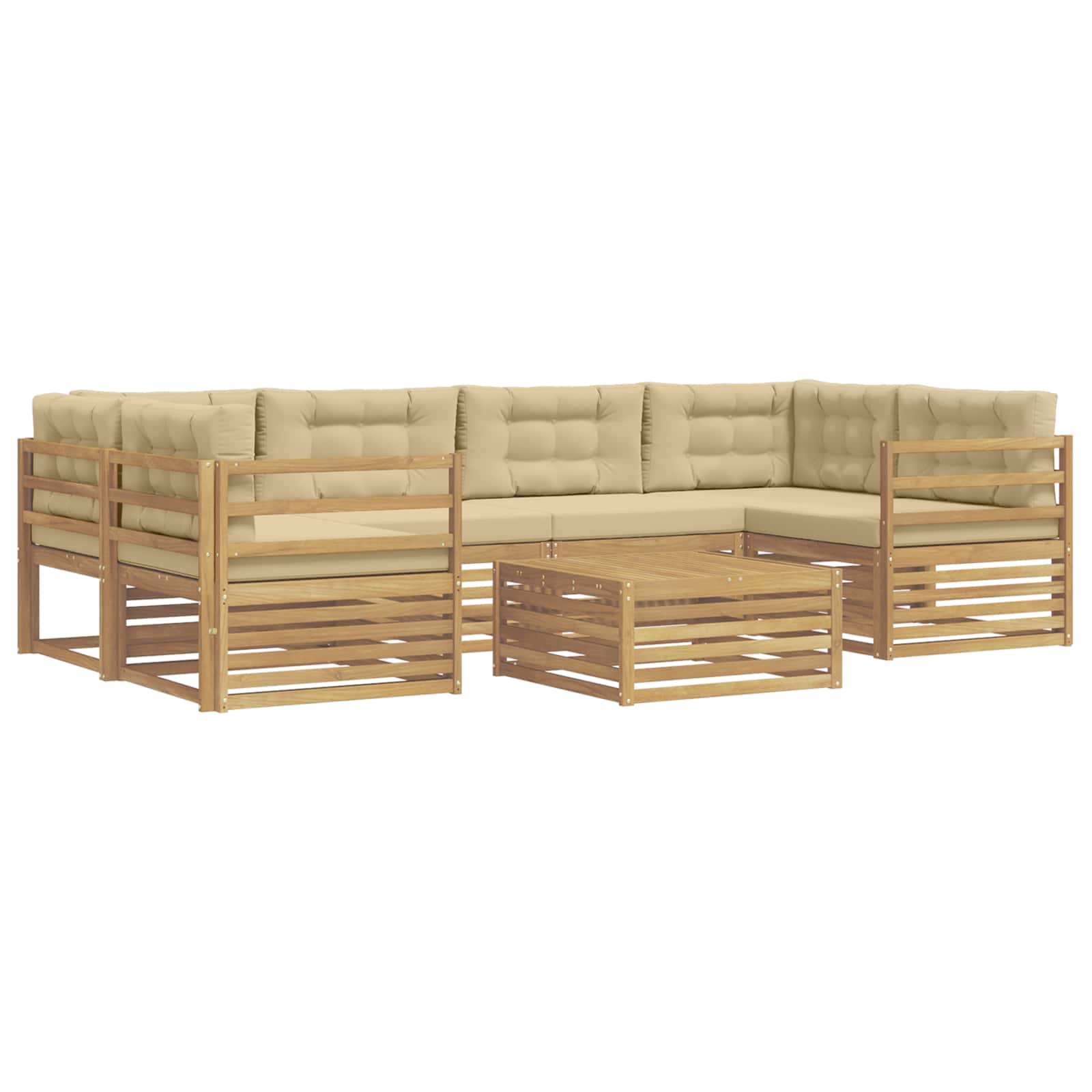 Set vanjskih sofa s jastukom 7 pcs Bijela i bež Poliester