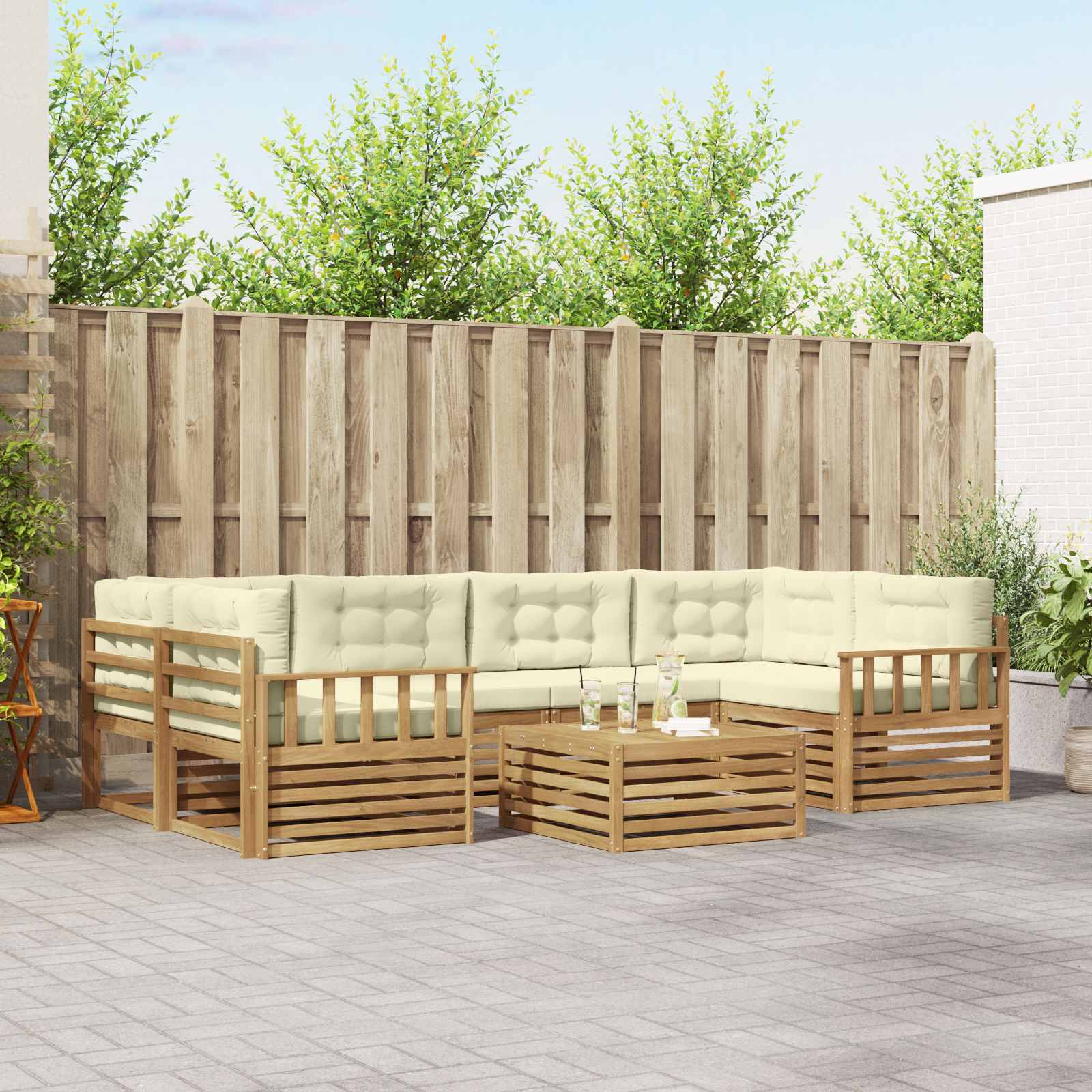 Set vanjskih sofa s jastukom 7 pcs Bijela i krem Poliester