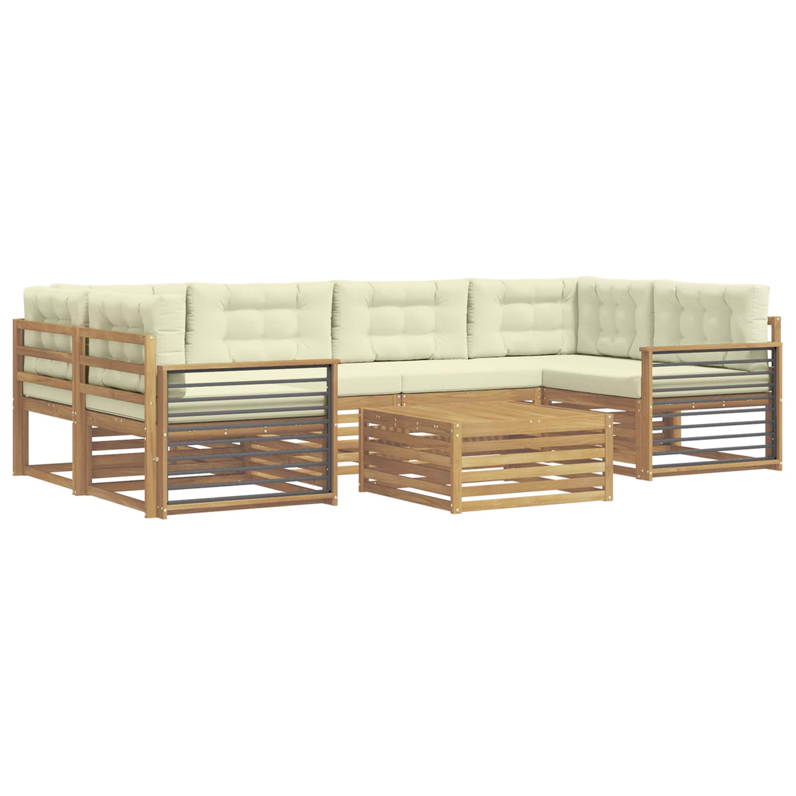 Set vanjskih sofa s jastukom 7 pcs Bijela i krem Poliester