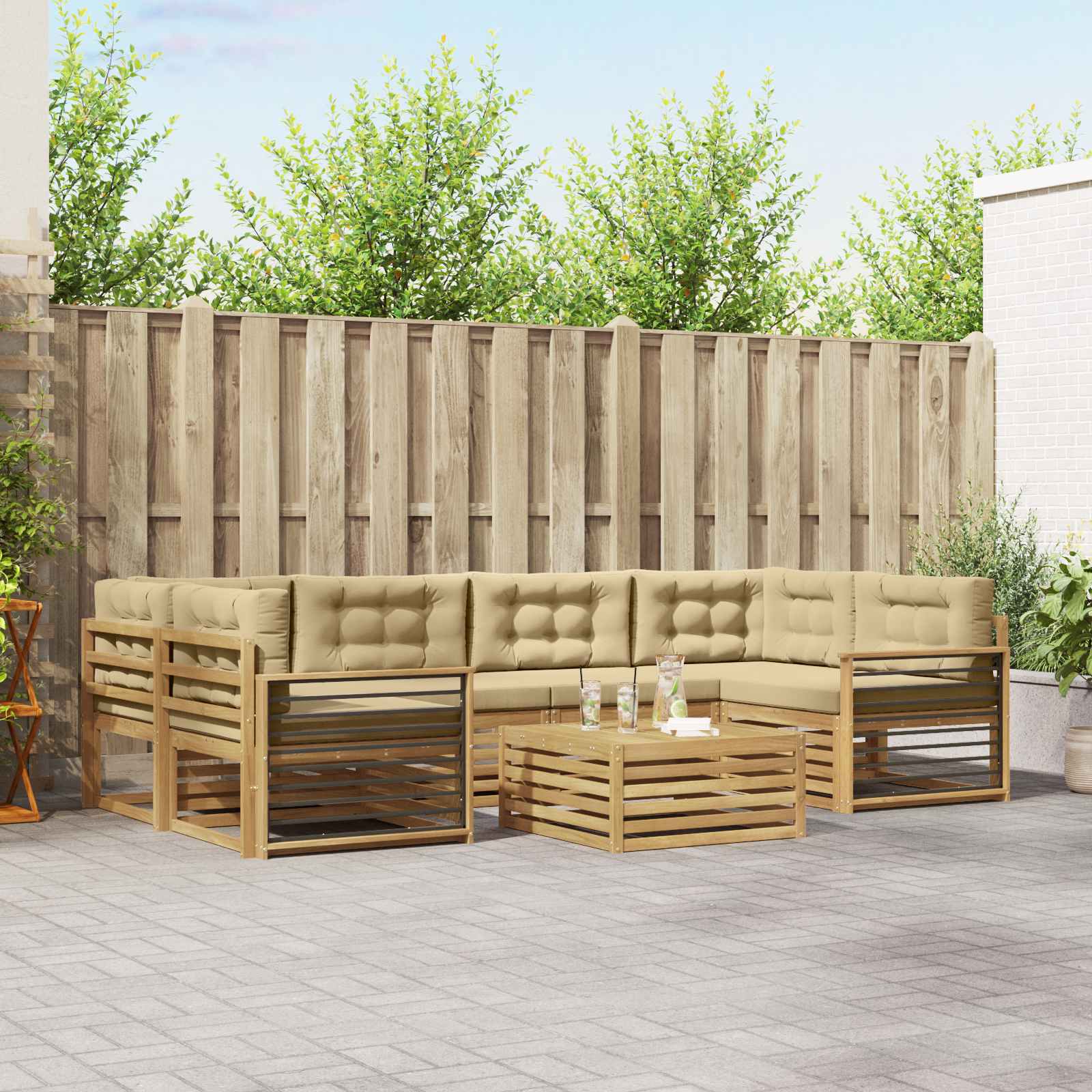 Set vanjskih sofa s jastukom 7 pcs Bijela i bež Poliester