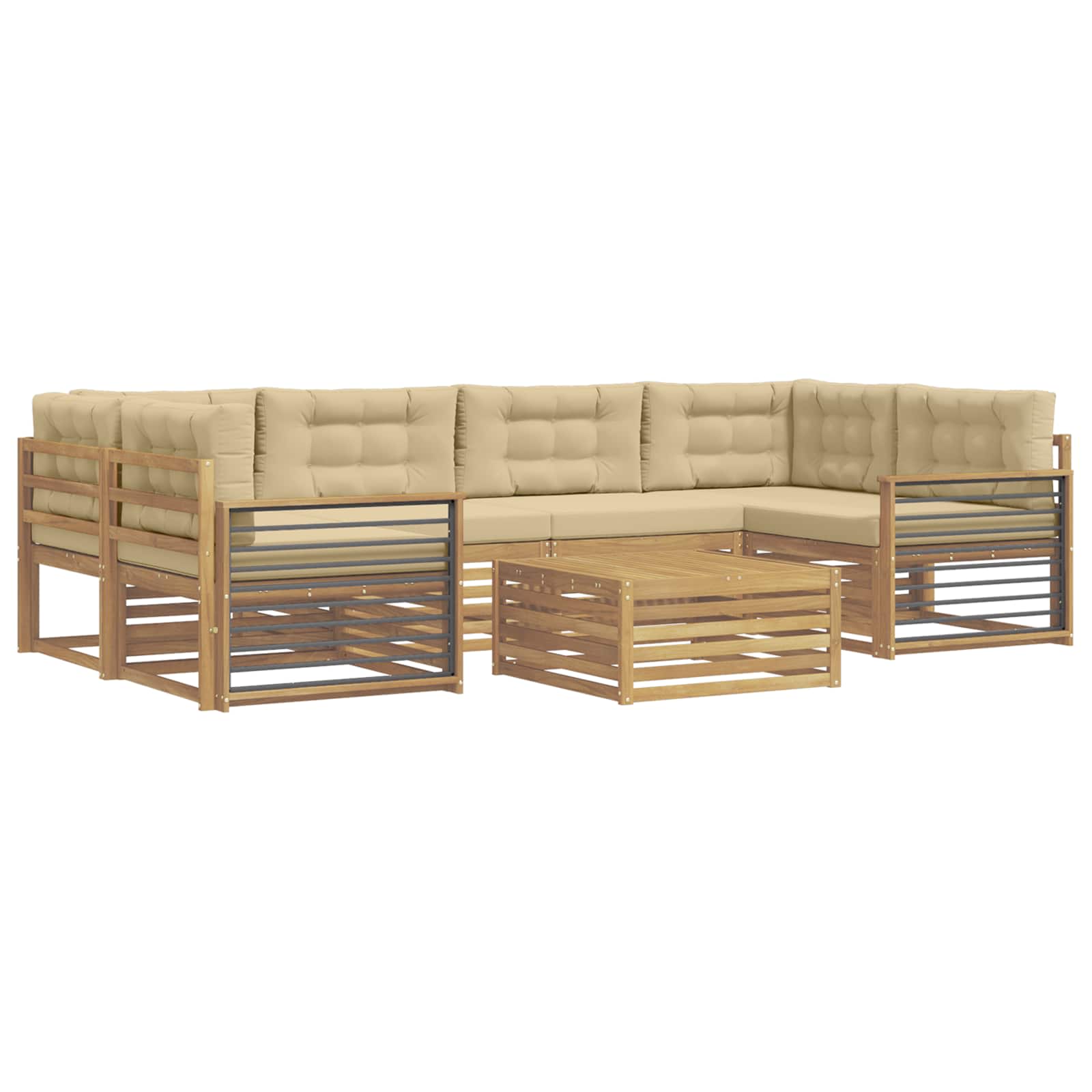 Set vanjskih sofa s jastukom 7 pcs Bijela i bež Poliester