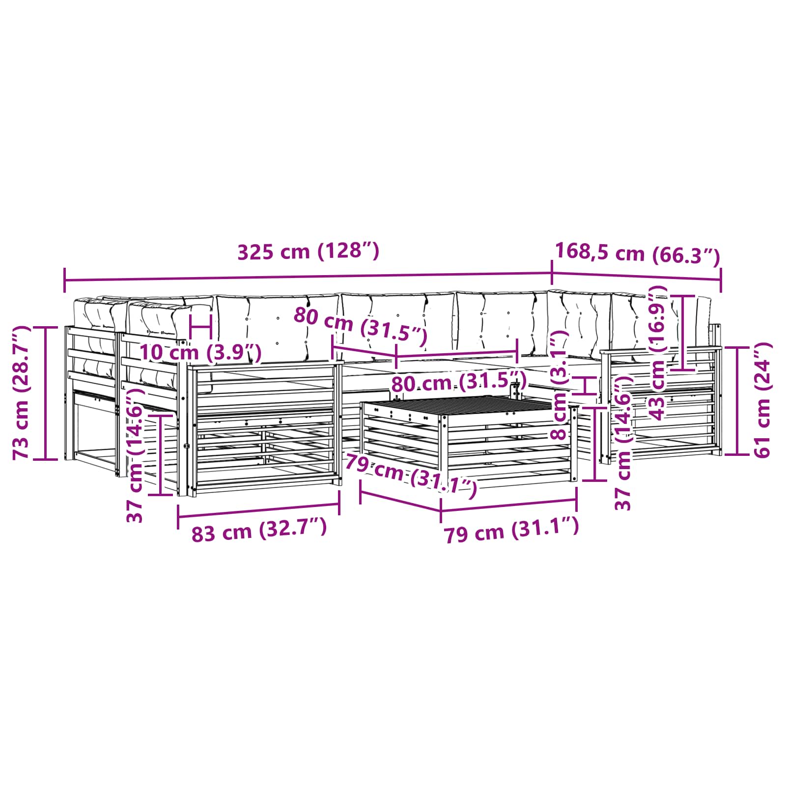 Set vanjskih sofa s jastukom 7 pcs Bijela i bež Poliester