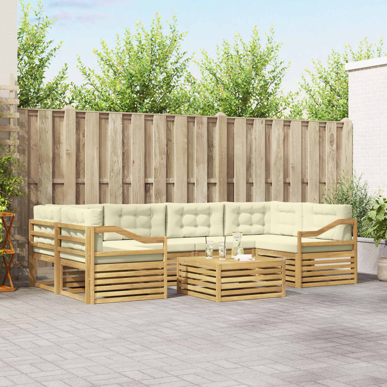 Set vanjskih sofa s jastukom 7 pcs Bijela i krem Poliester