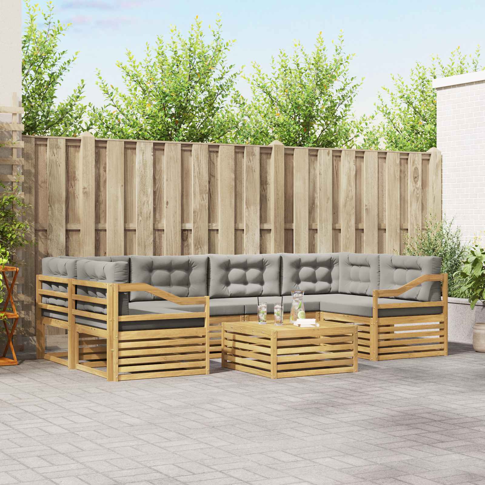 Set vanjskih sofa 7 pcs Bijela i svjetlosiva Poliester
