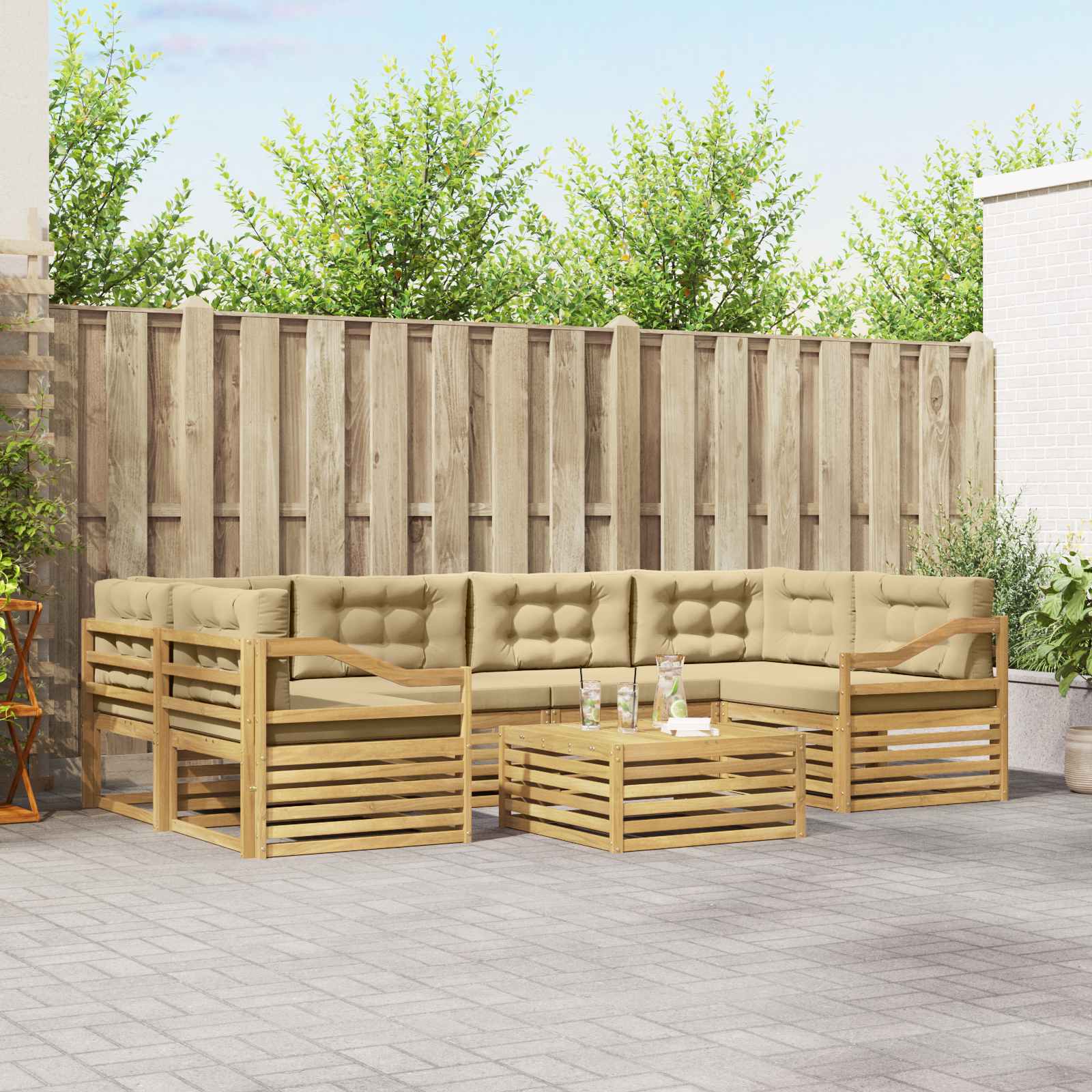 Set vanjskih sofa s jastukom 7 pcs Bijela i bež Poliester