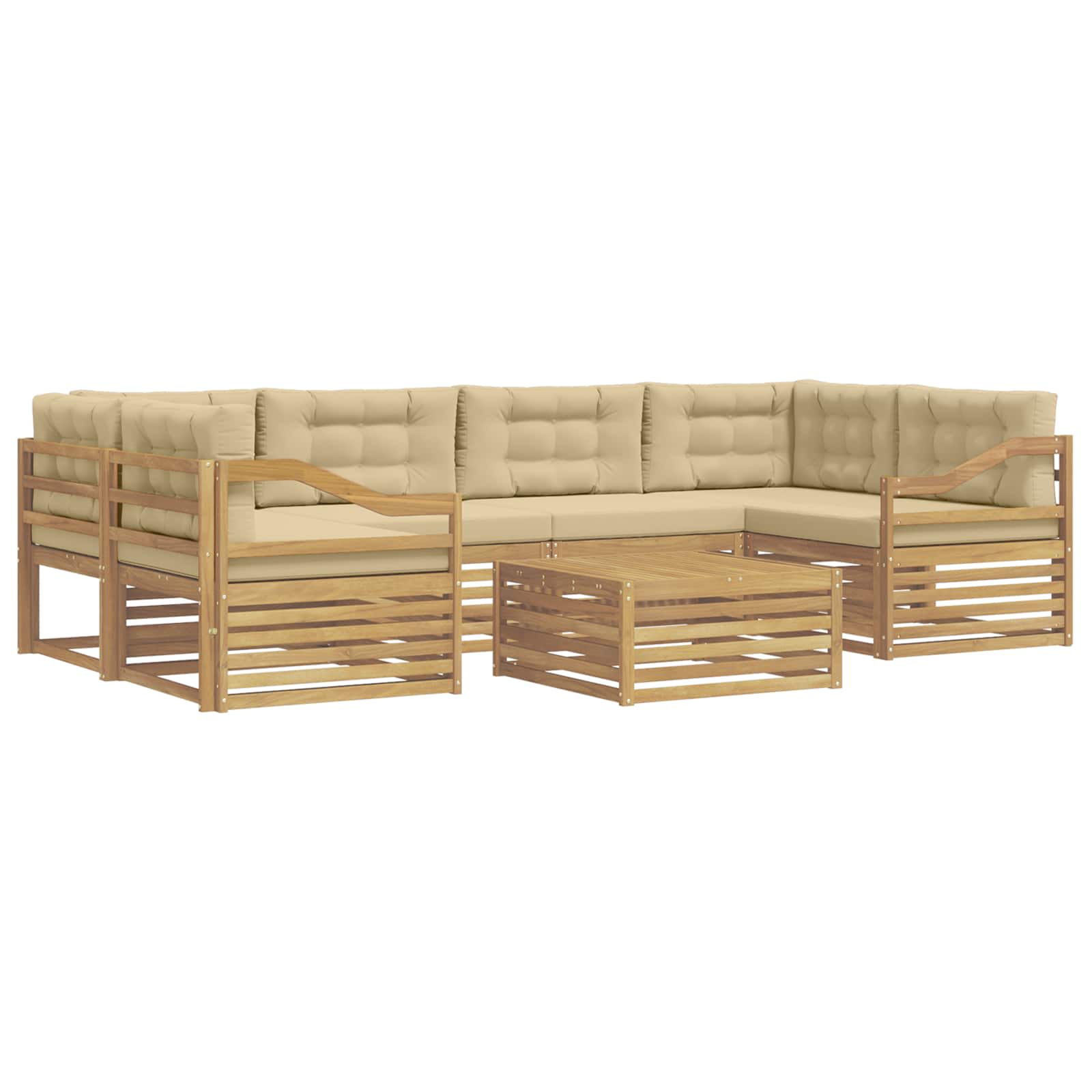 Set vanjskih sofa s jastukom 7 pcs Bijela i bež Poliester
