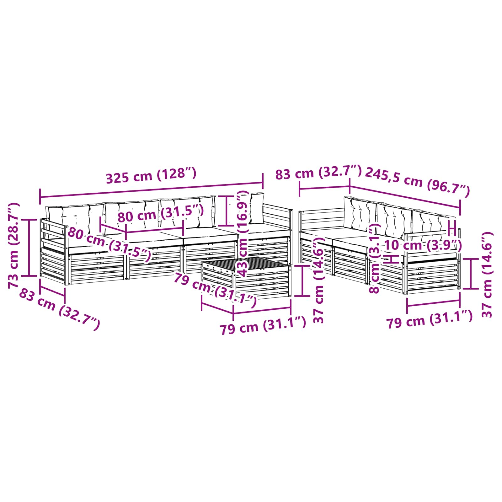 Set vanjskih sofa 8 pcs Bijela i krem 79 x 79 x 37 cm Poliester