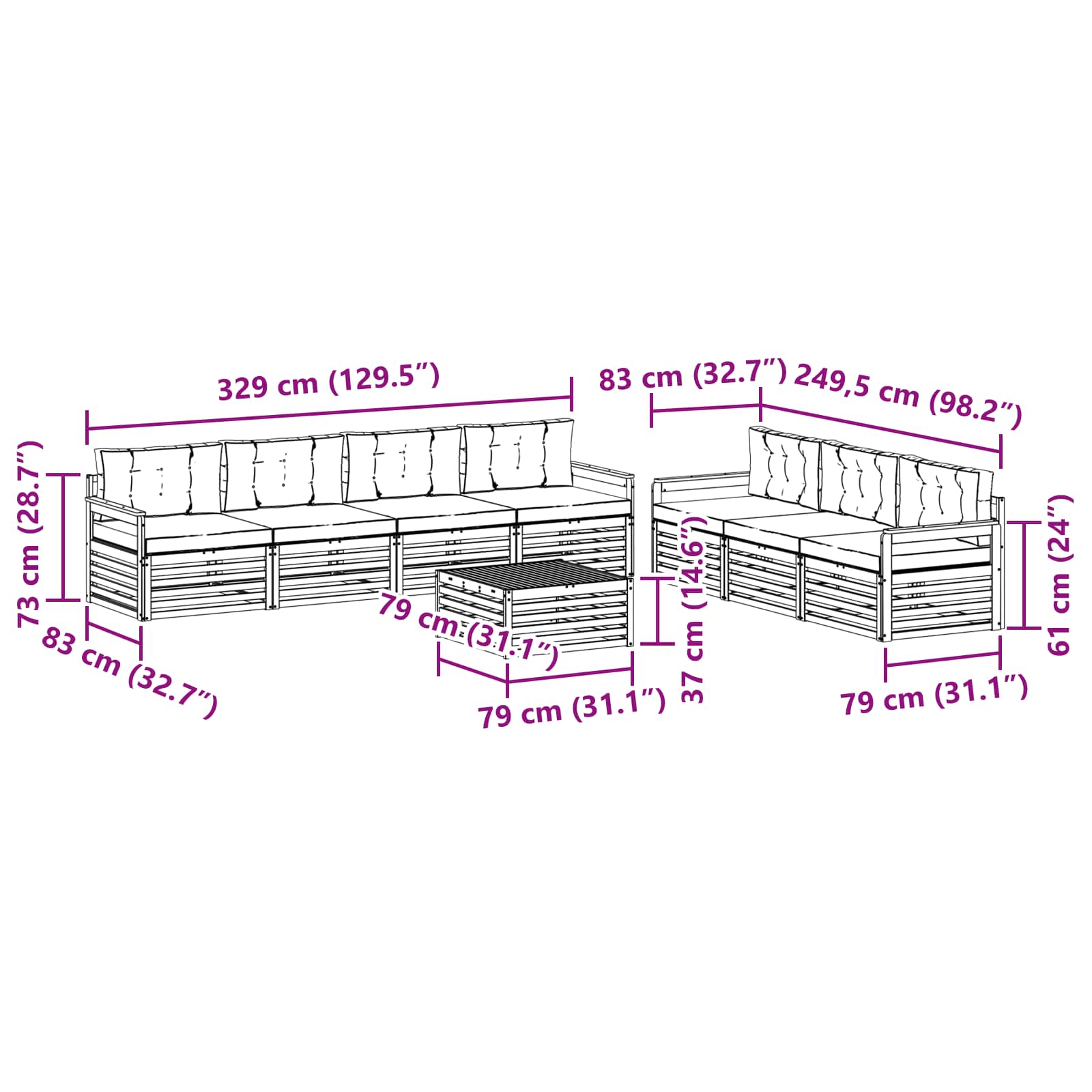 Set vanjskih sofa 8 pcs Bijela i krem 79 x 79 x 37 cm Poliester