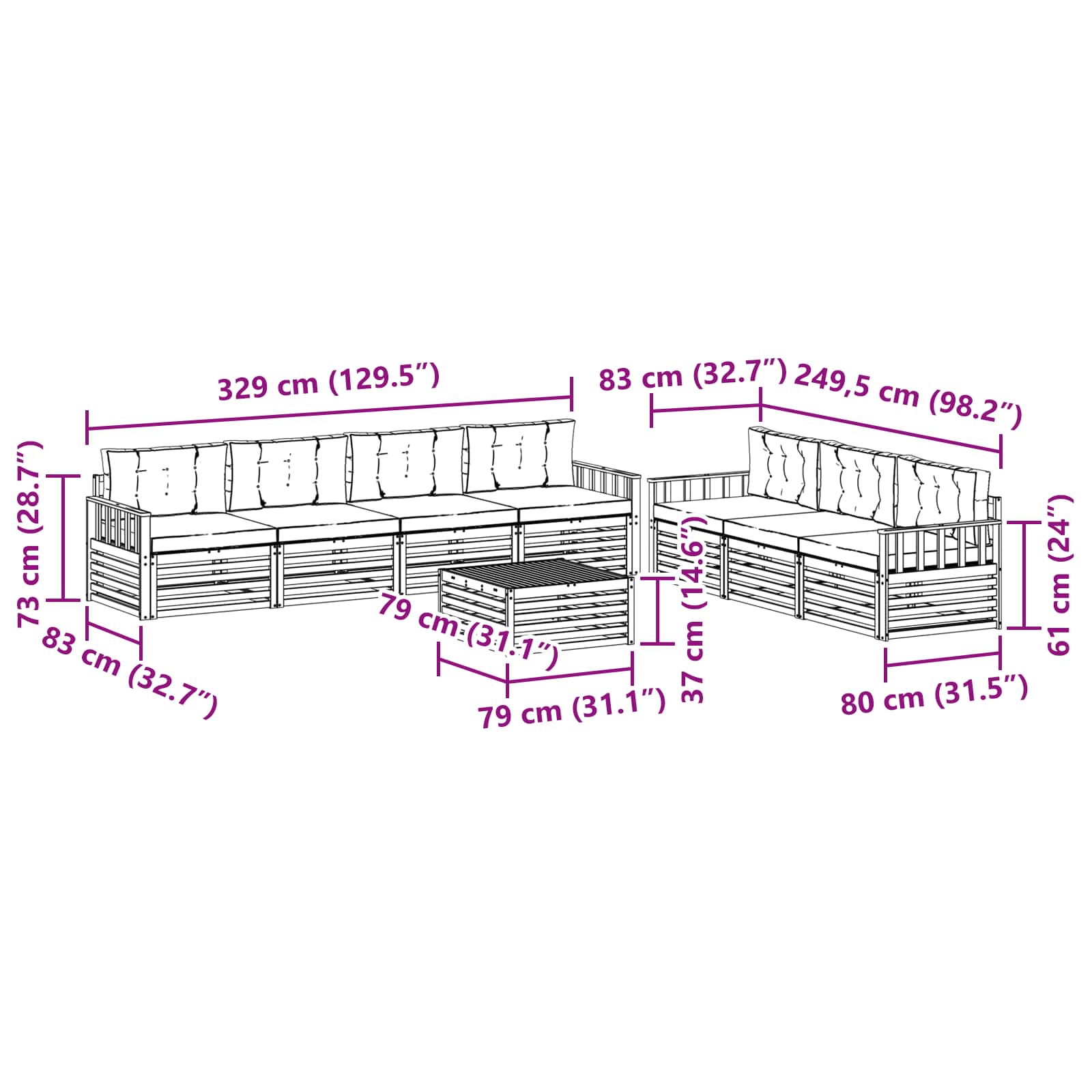 Set vanjskih sofa 8 pcs Bijela i krem 79 x 79 x 37 cm Poliester