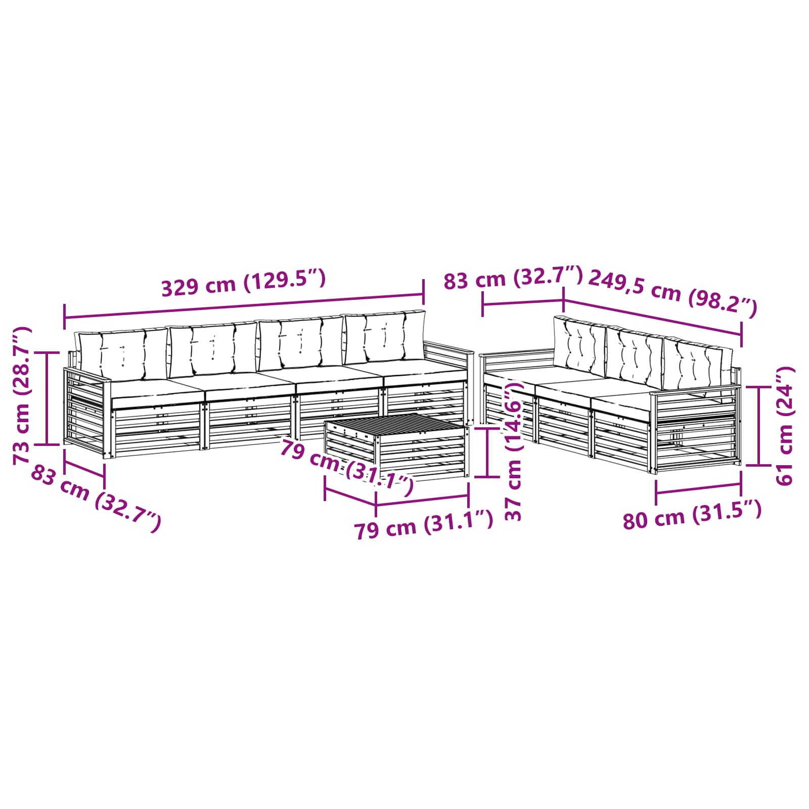 Set vanjskih sofa 8 pcs Bijela i bež 79 x 79 x 37 cm Poliester