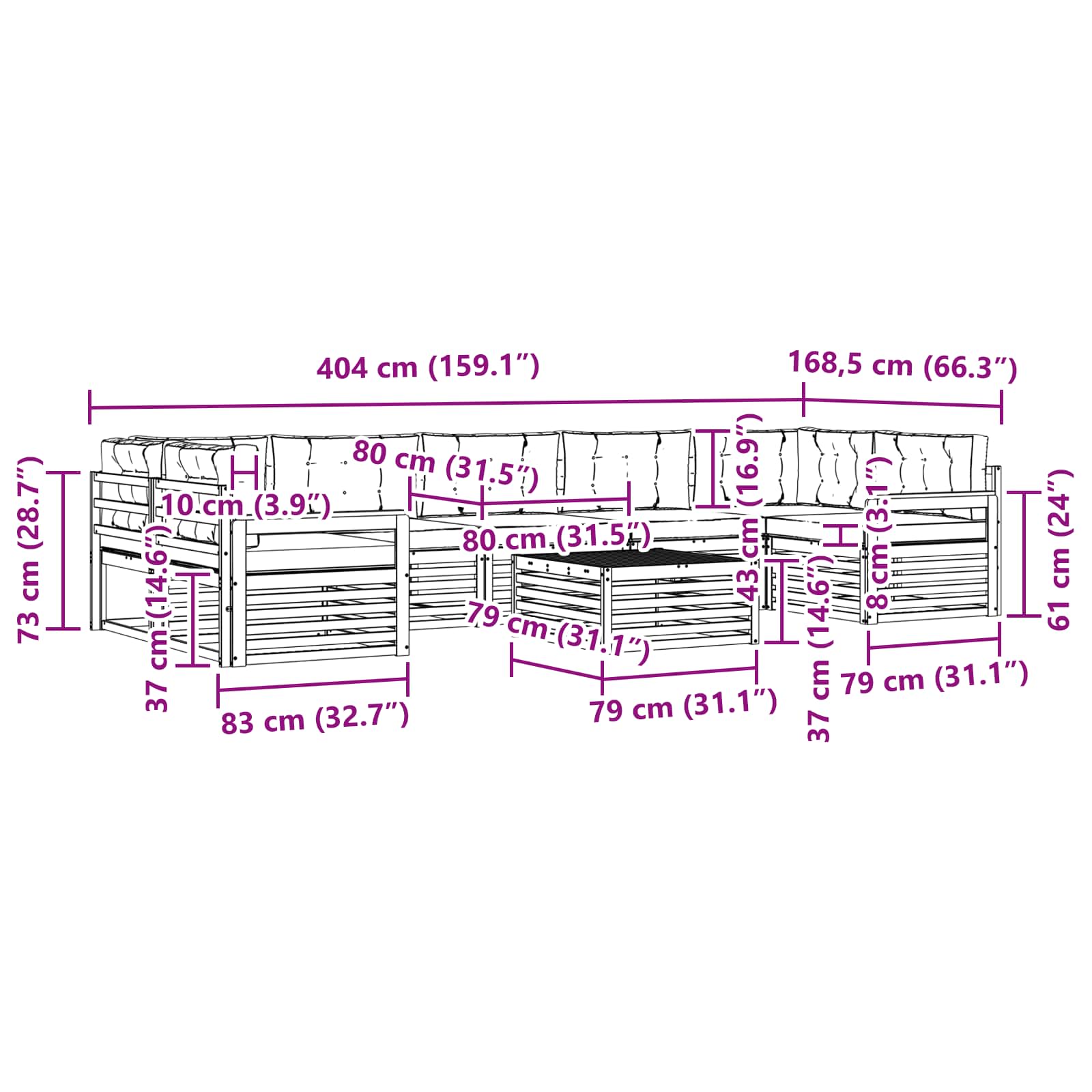 Set vanjskih sofa 8 pcs Bijela i bež Čvrsto drvo akacije