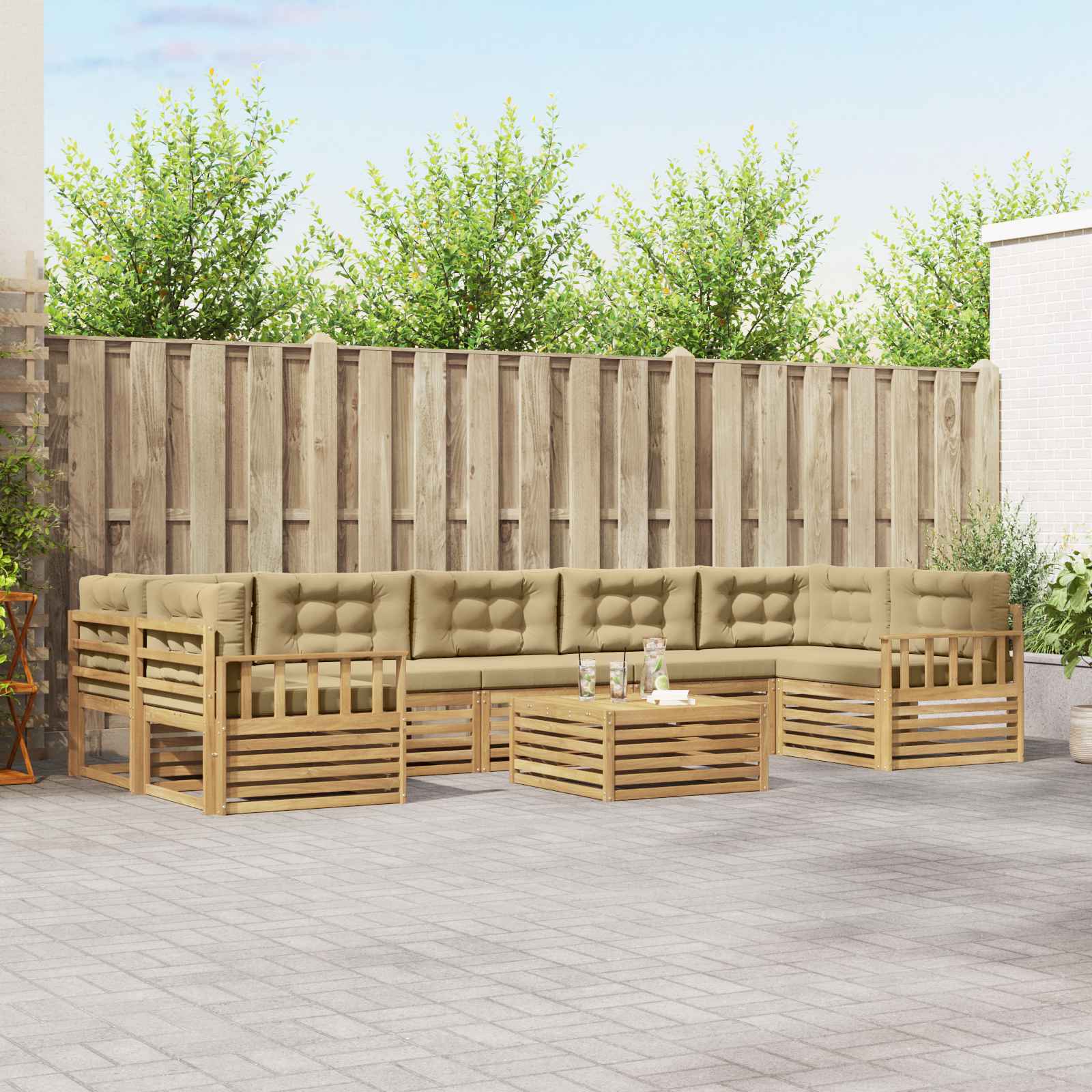 Set vanjskih sofa 8 pcs Bijela i bež Čvrsto drvo akacije