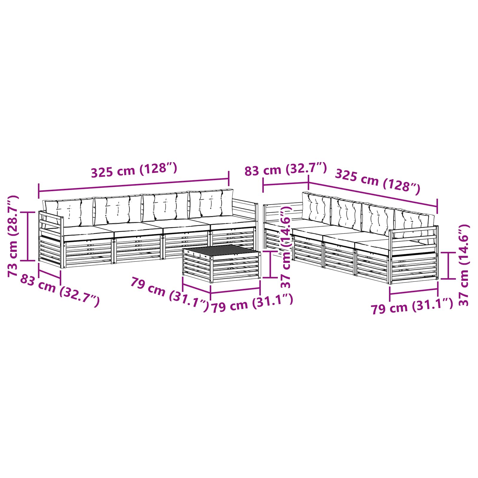 Set vanjskih sofa s jastukom 9 pcs Bijela i bež Poliester