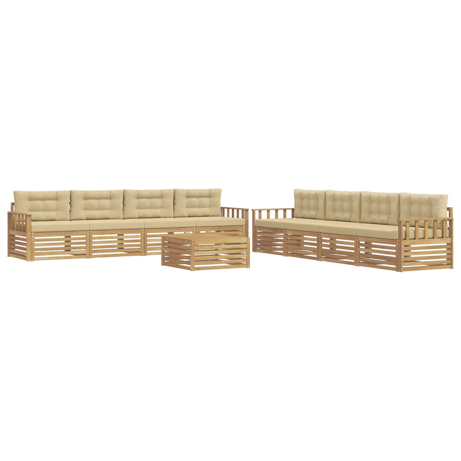 Set vanjskih sofa s jastukom 9 pcs Bijela i bež Poliester