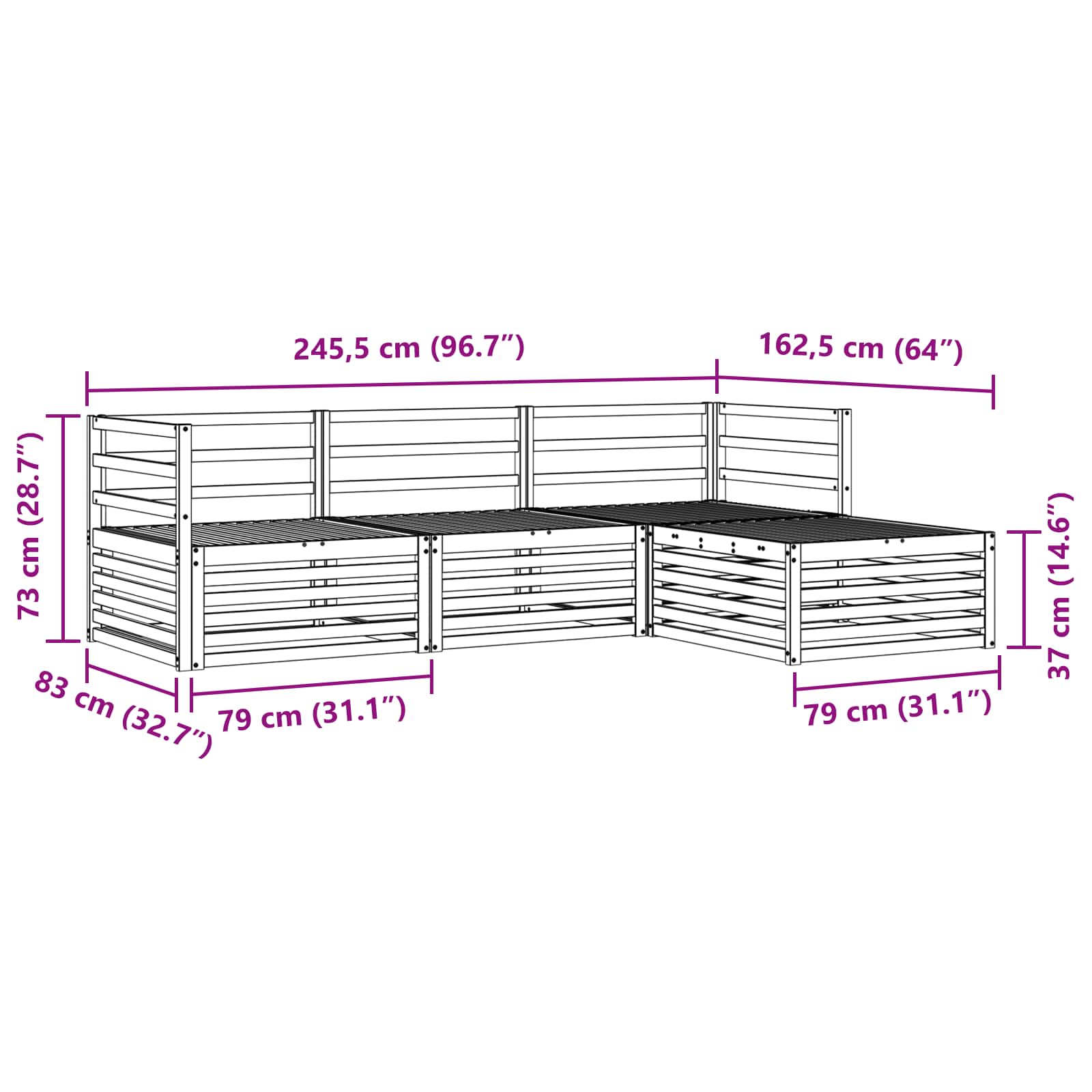 Set vanjskih sofa 4 pcs Bijela Čvrsto drvo akacije