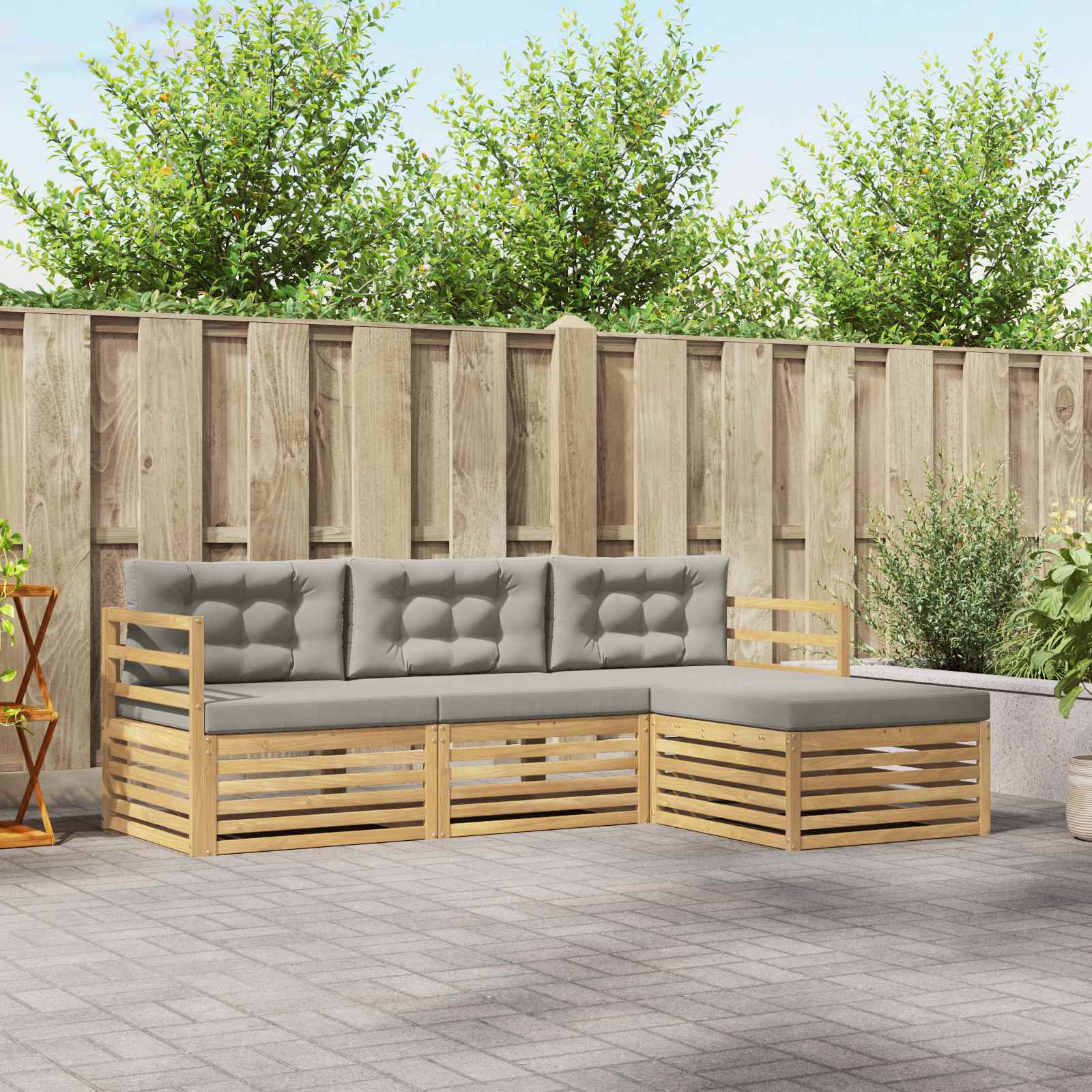 Set vanjskih sofa 4 pcs Bijela i svjetlosiva Poliester