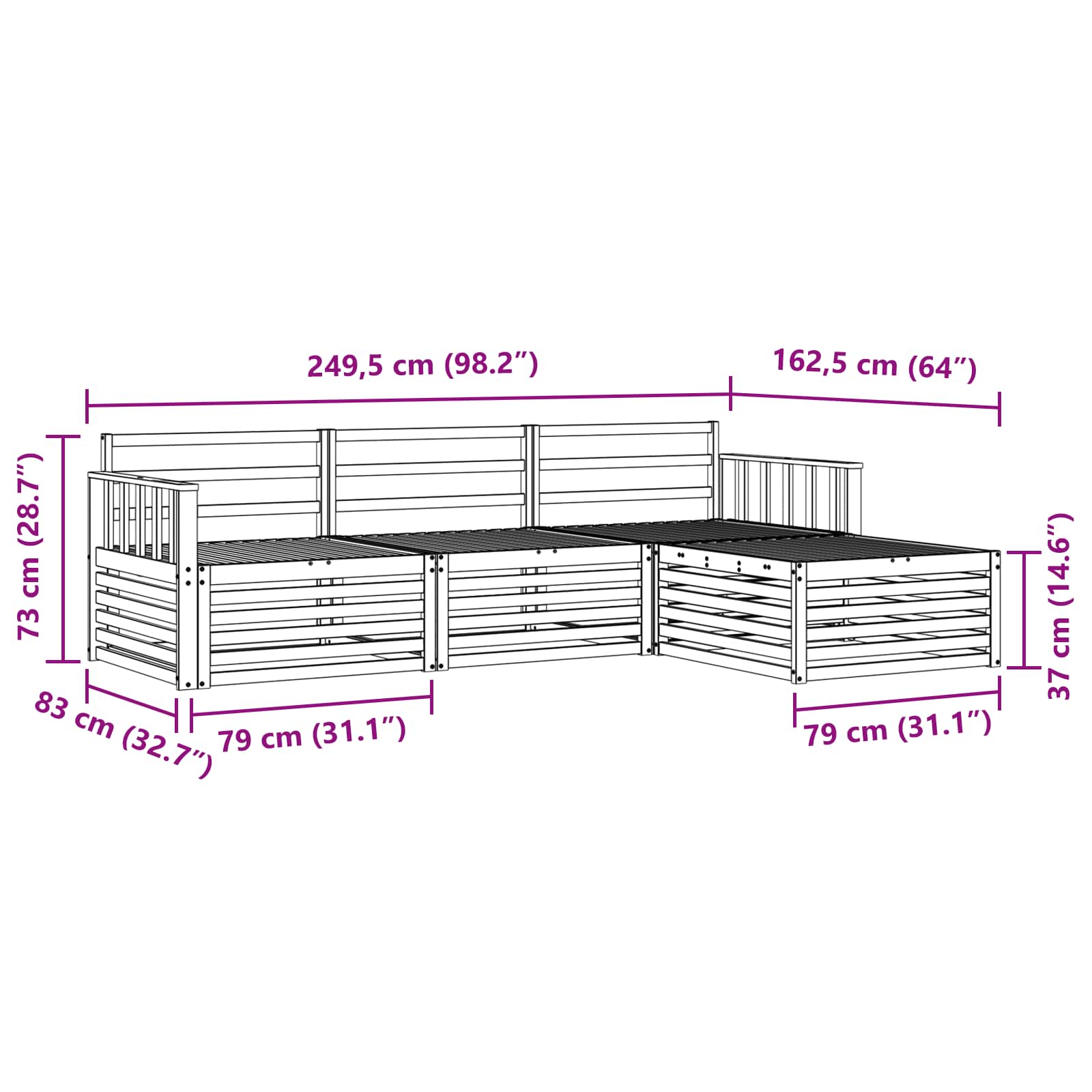 Set vanjskih sofa 4 pcs Bijela Čvrsto drvo akacije